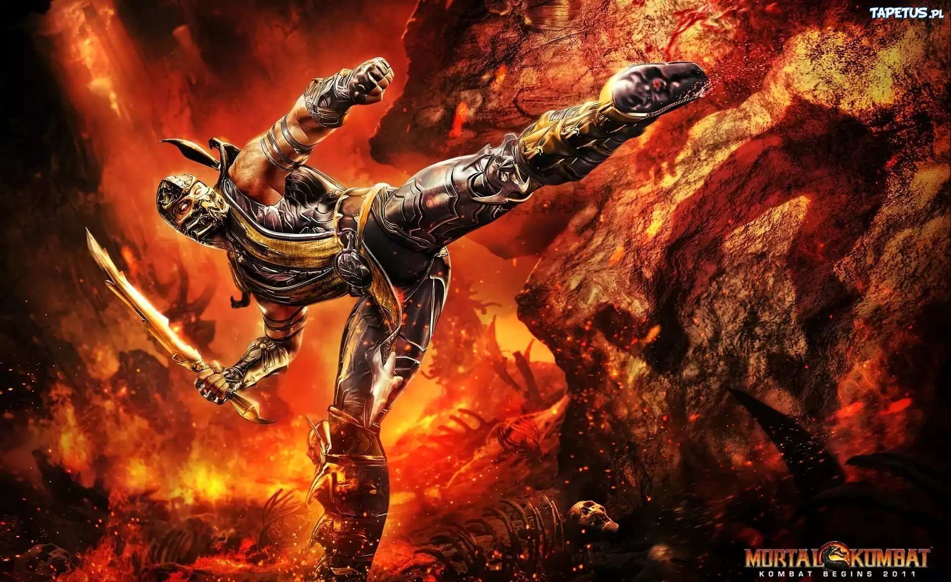 Mężczyzna, Mortal Kombat, Scorpion, Lawa