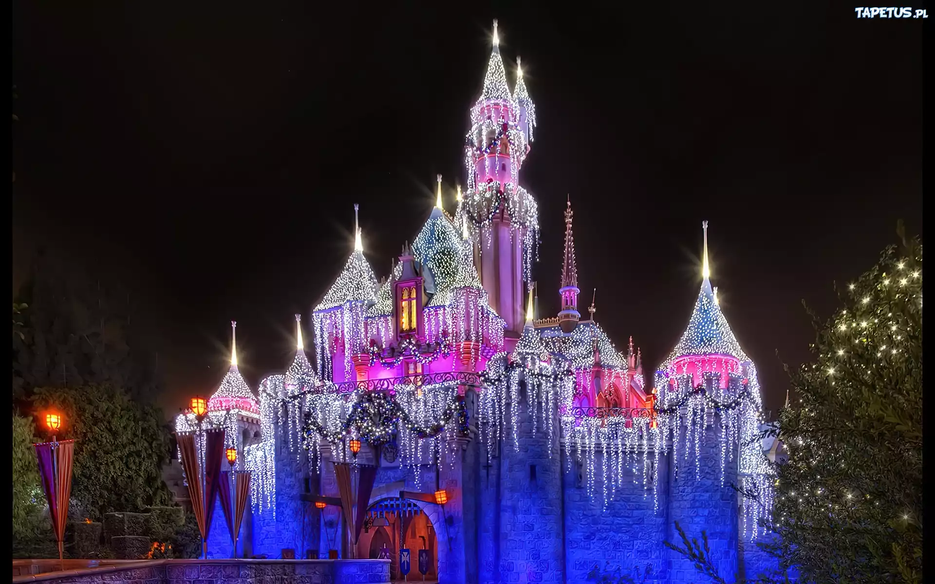 Kolorowe, Światła, Zamek, Disneyland