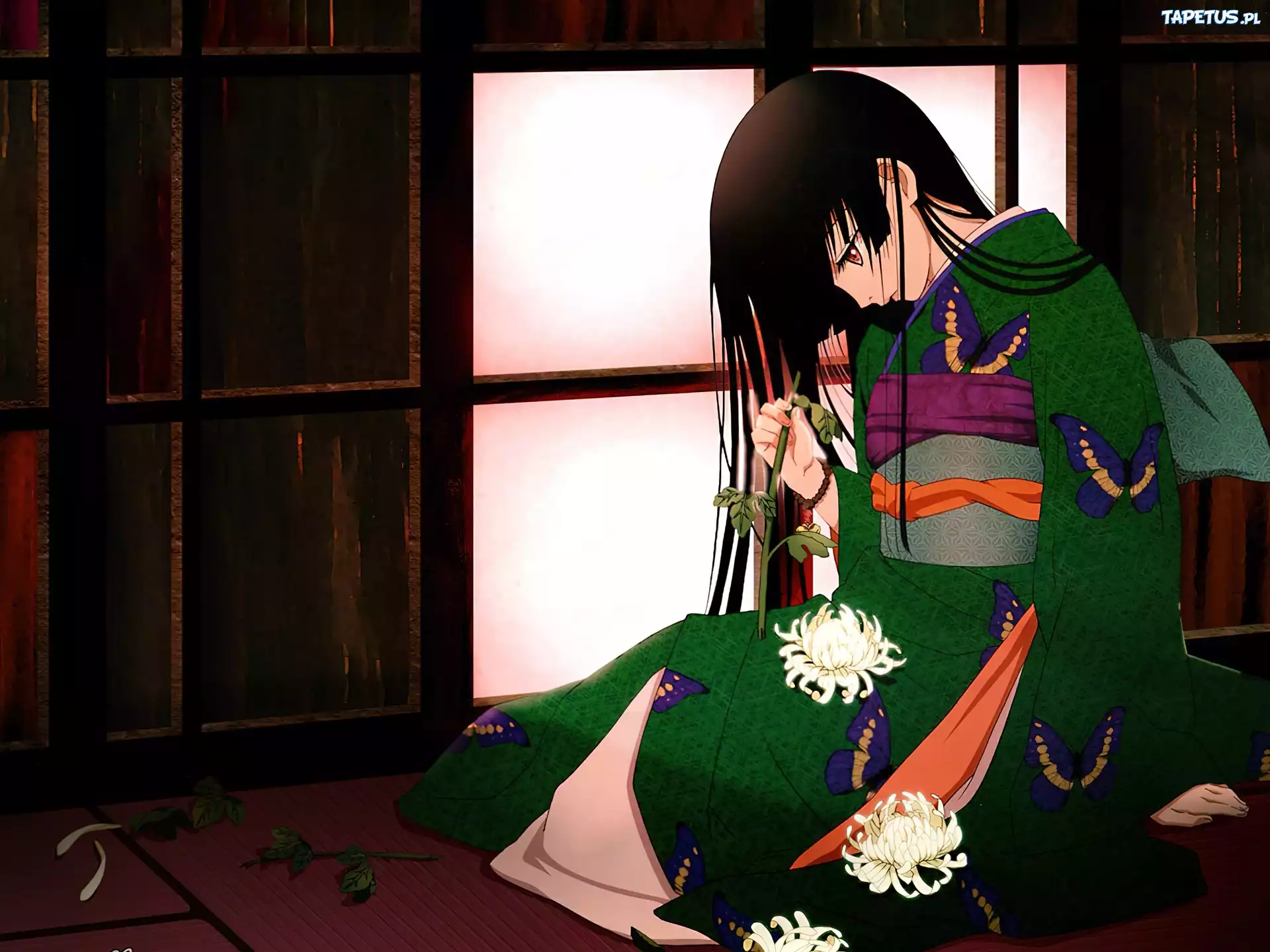 Jigoku Shoujo, kimono, kwiaty, kobieta