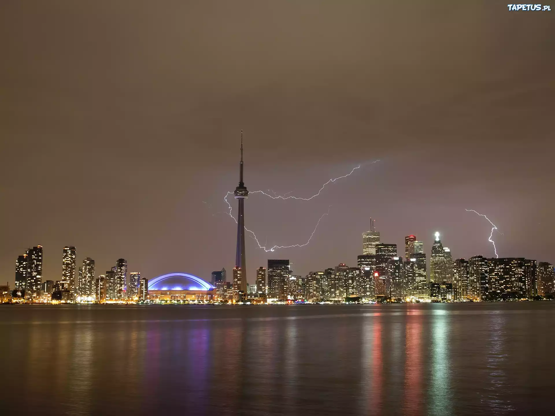 CN Tower, Ontario, Błyskawica, Noc