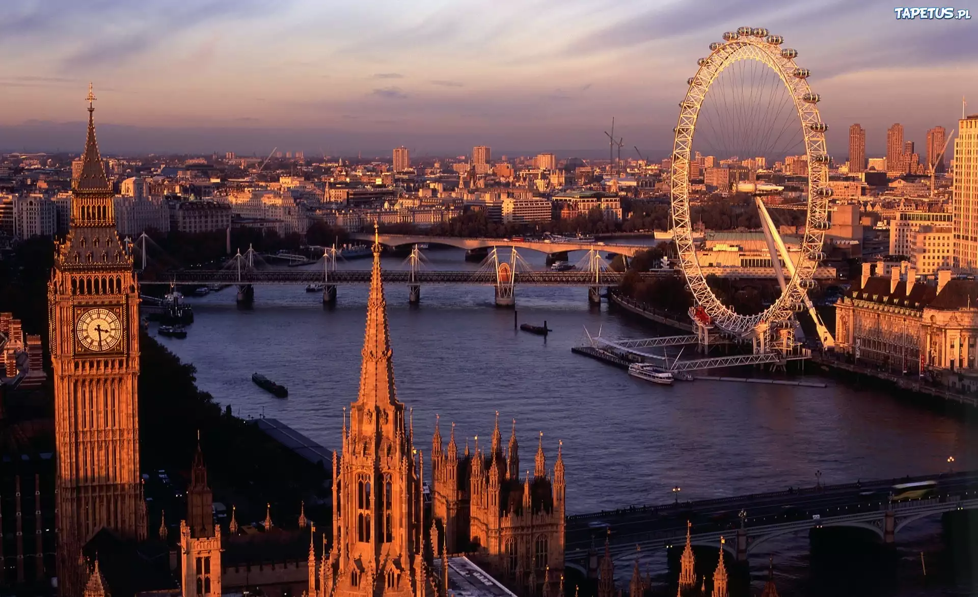 Panorama, Miasta, Londyn, Big Ben, London Eye