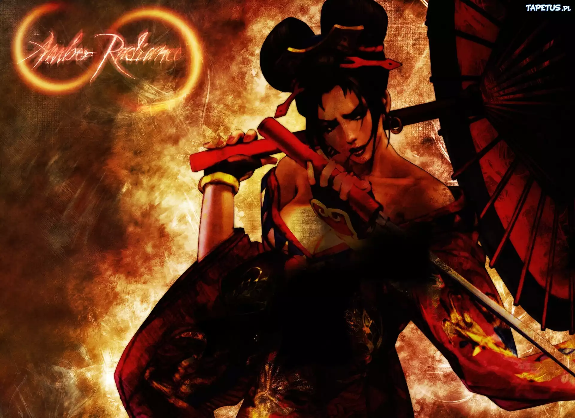Kobieta, Setsuka, Soul Calibur, Parasol, Ogień