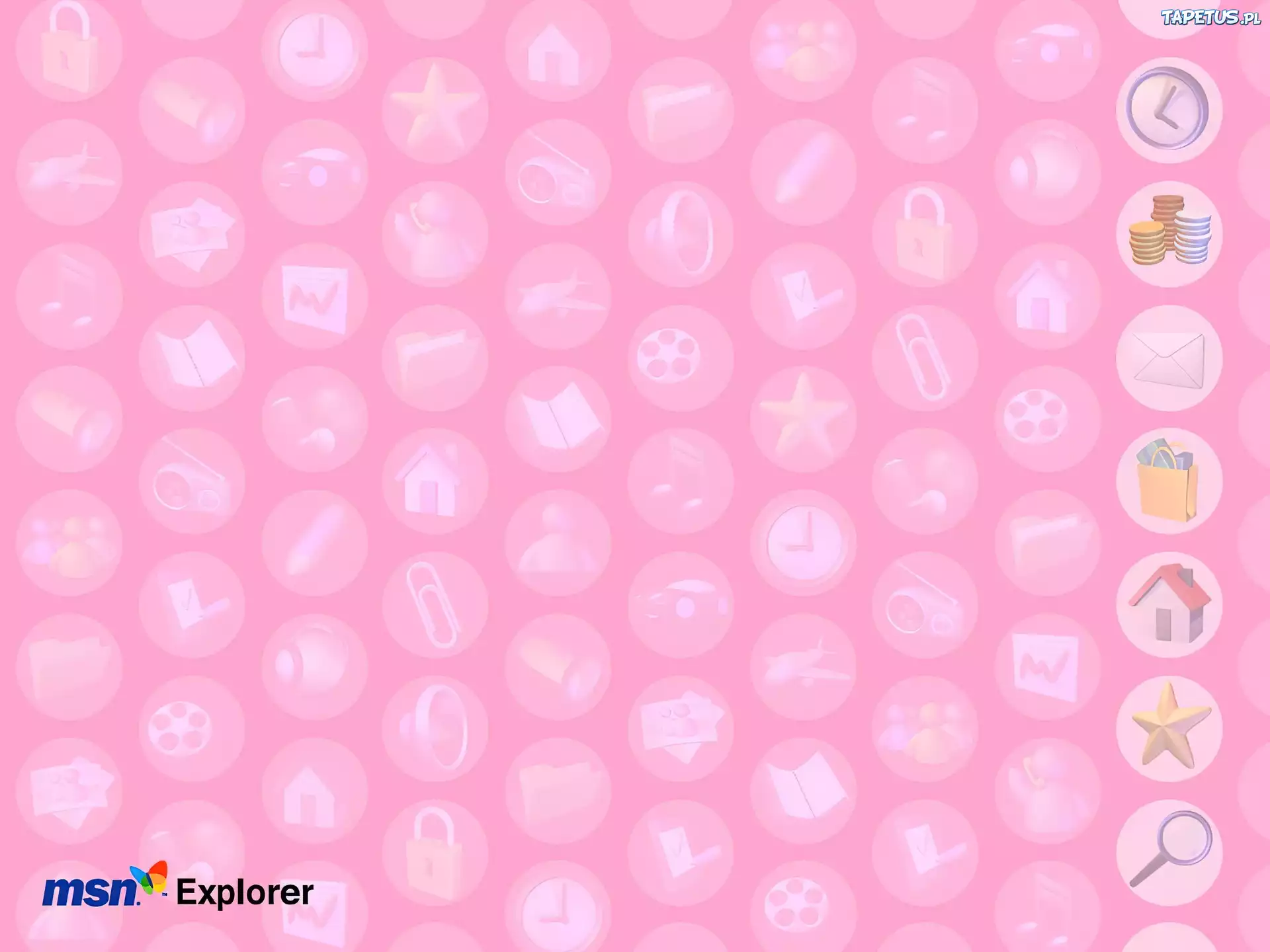 Programy MSN, logo, zegar, monety, domek