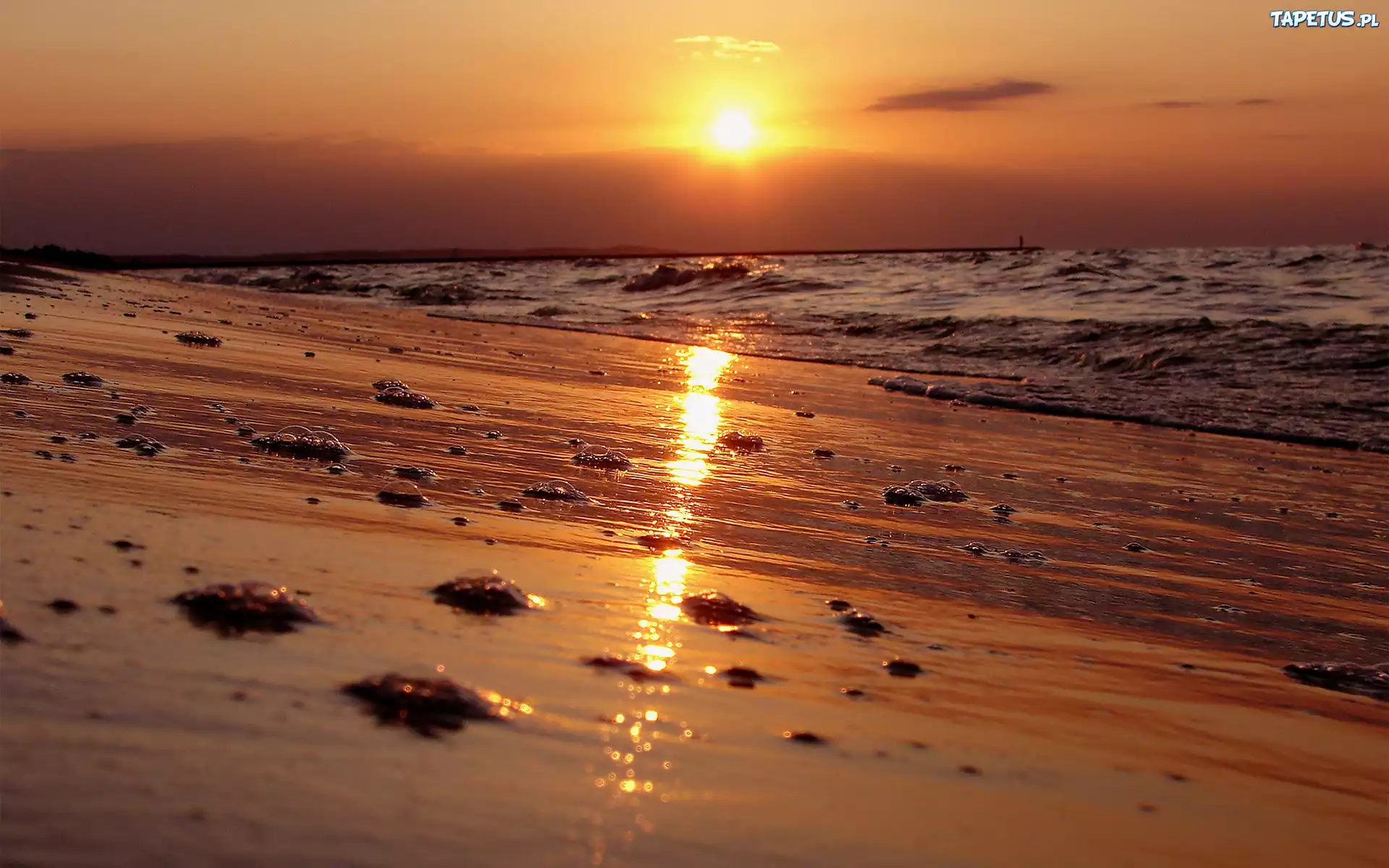 Plaża, Morze, Zachód Słońca