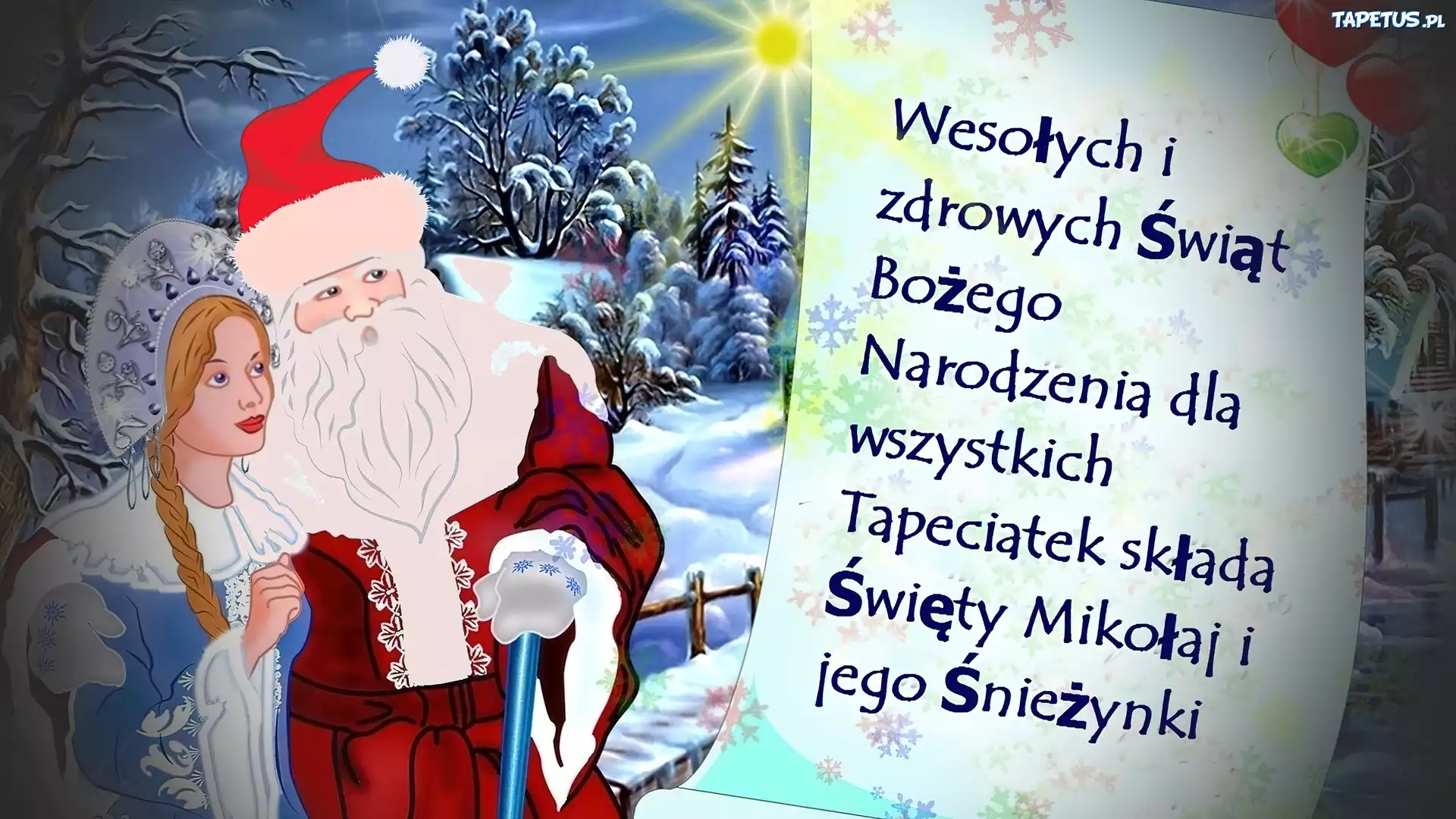 Mikołaj, Śnieżynka, Życzenia, Świąteczne