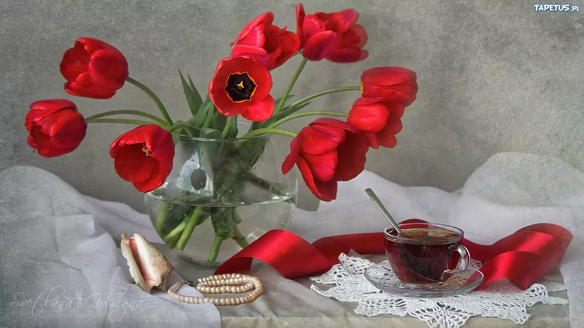 Wazon, Kwiaty, Tulipany, Herbata
