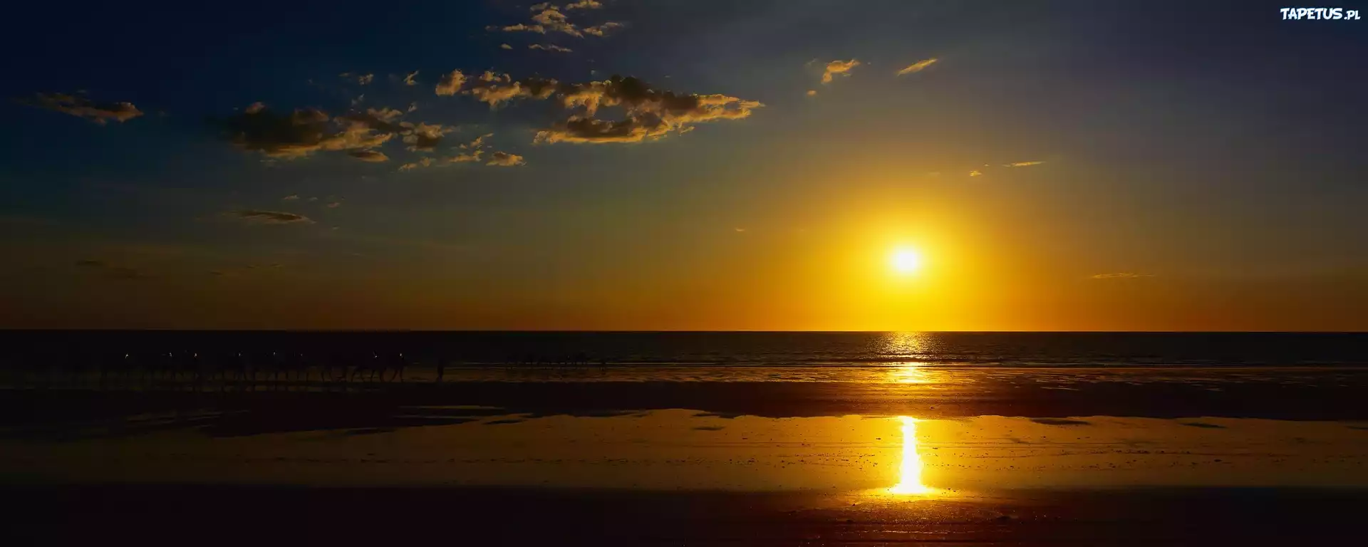 Morze, Plaża, Zachód, Słońca, Karawana
