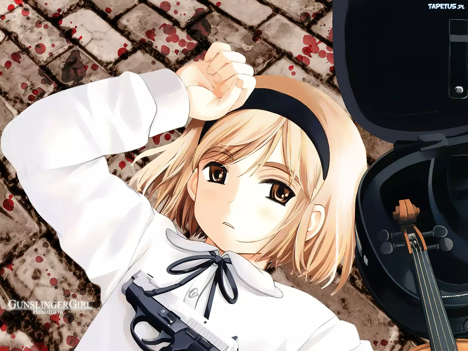 Gunslinger Girl, dziewczyna, skrzypce, broń, krew