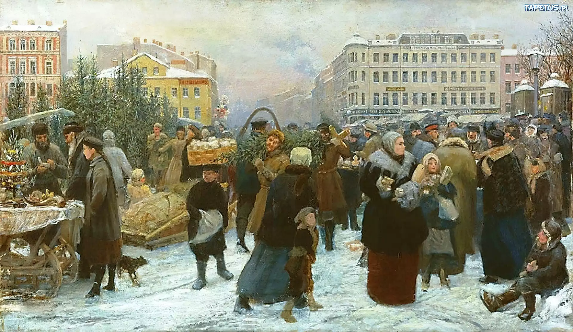 Targowisko, Ludzie, Zima, Malarstwo
