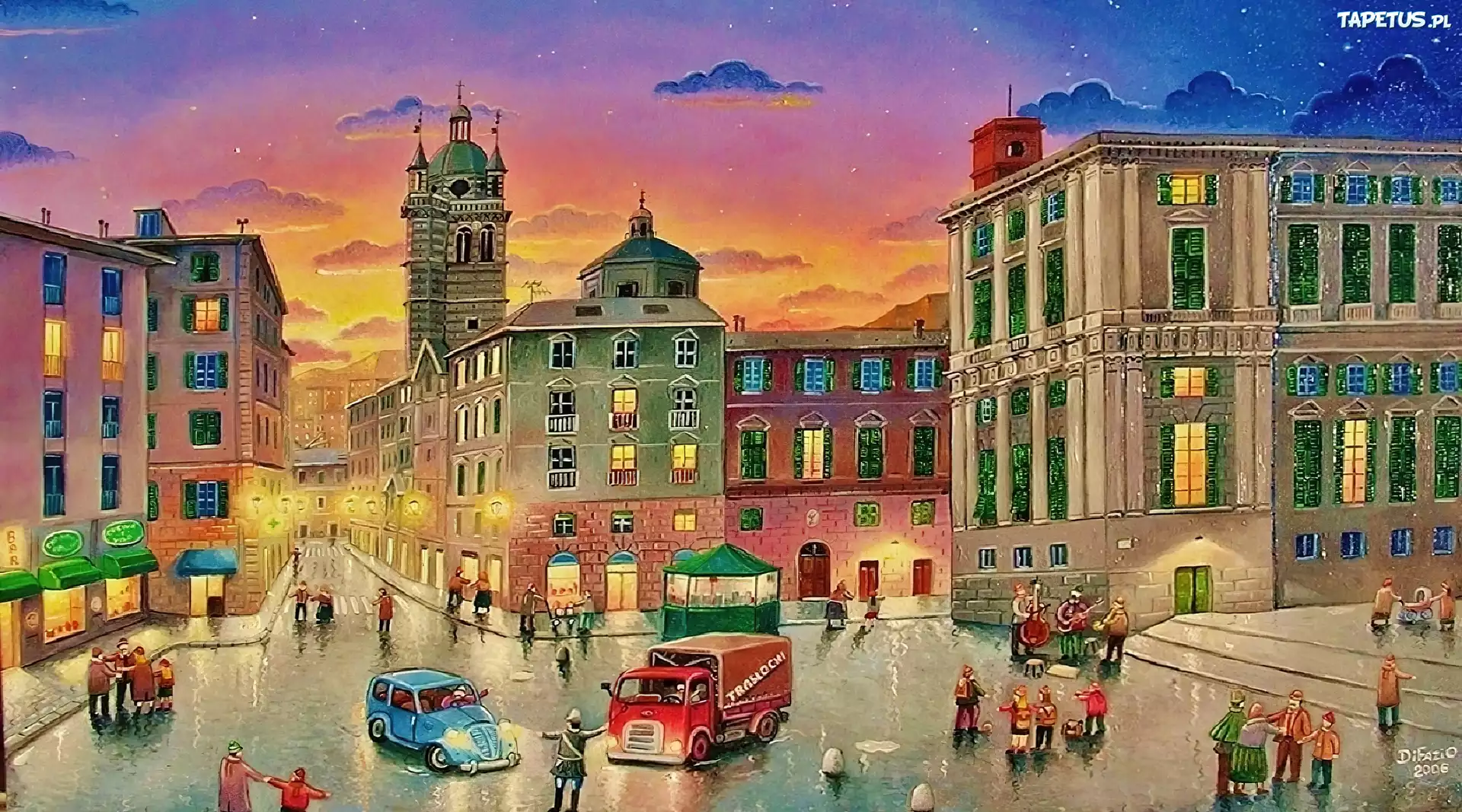 Miasto, Domy, Ulica, Samochody