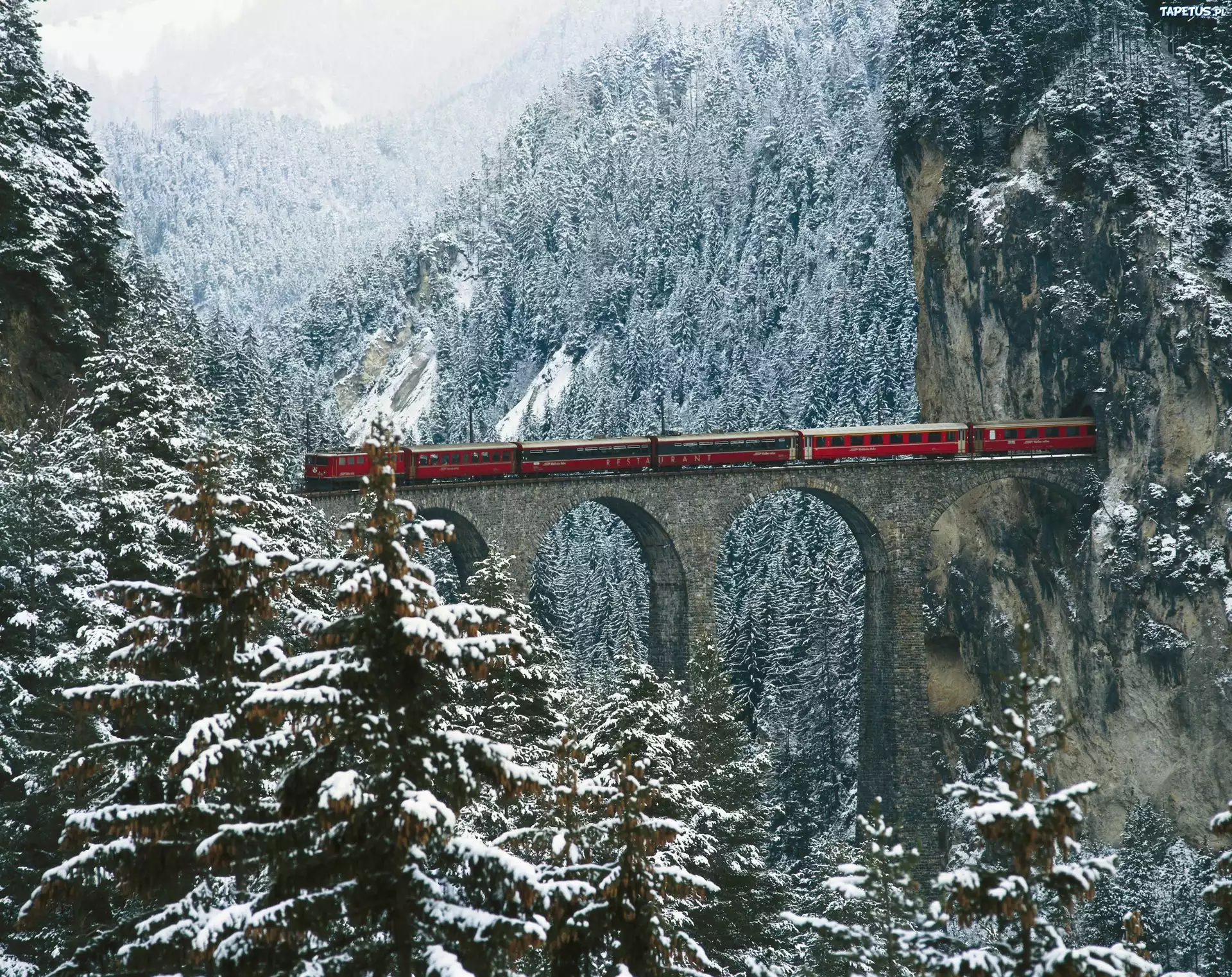 Góry, Las, Tunel, Pociąg, Zima