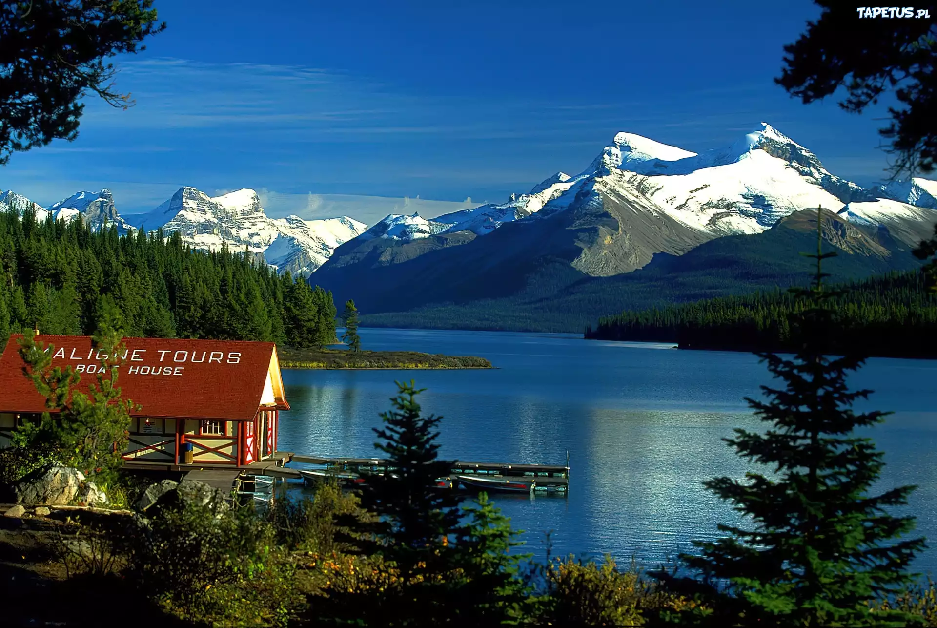 Przystań, Góry, Jezioro, Maligne, Kanada