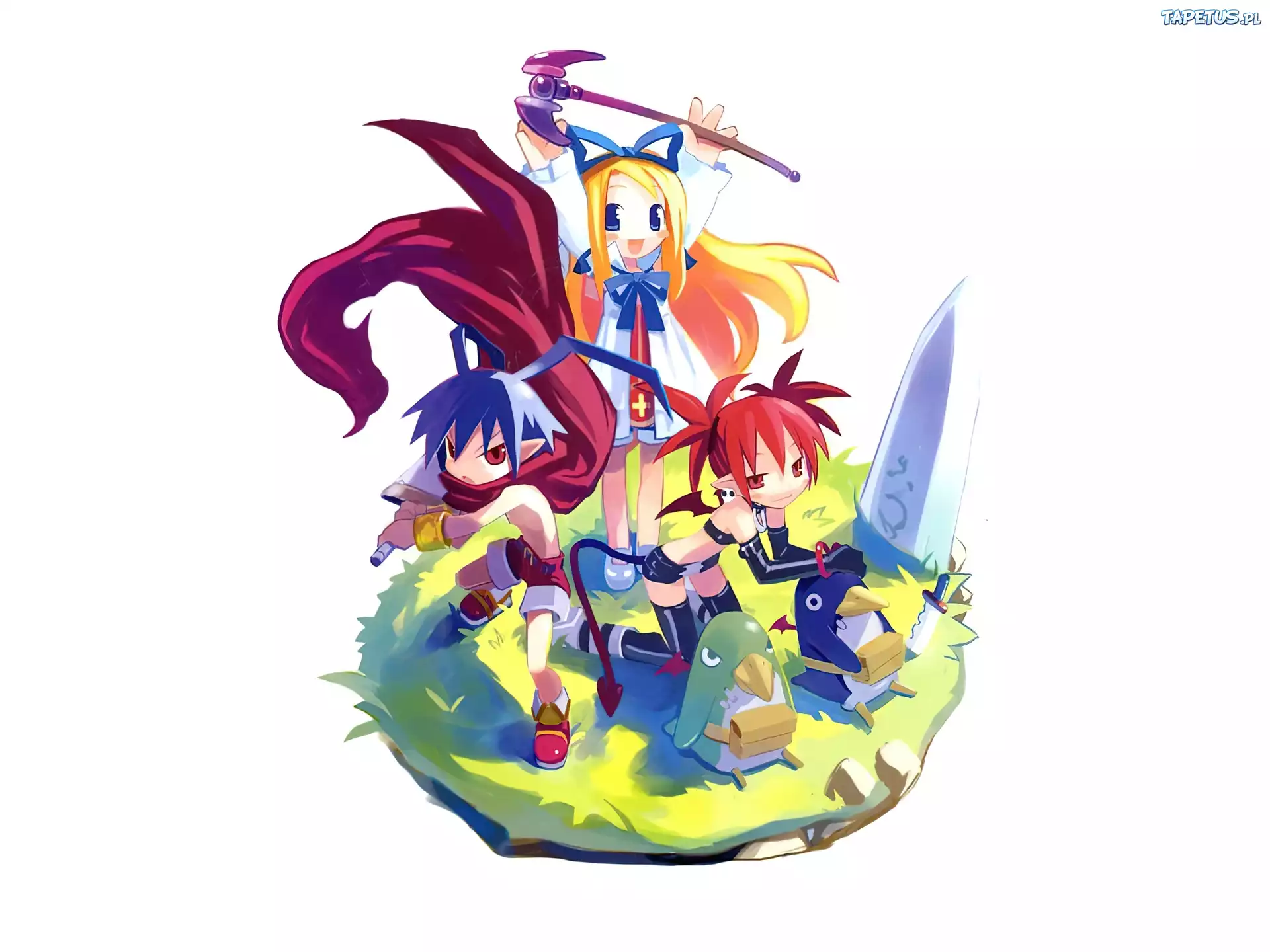 Disgaea, ludzie, pingwiny, tasak