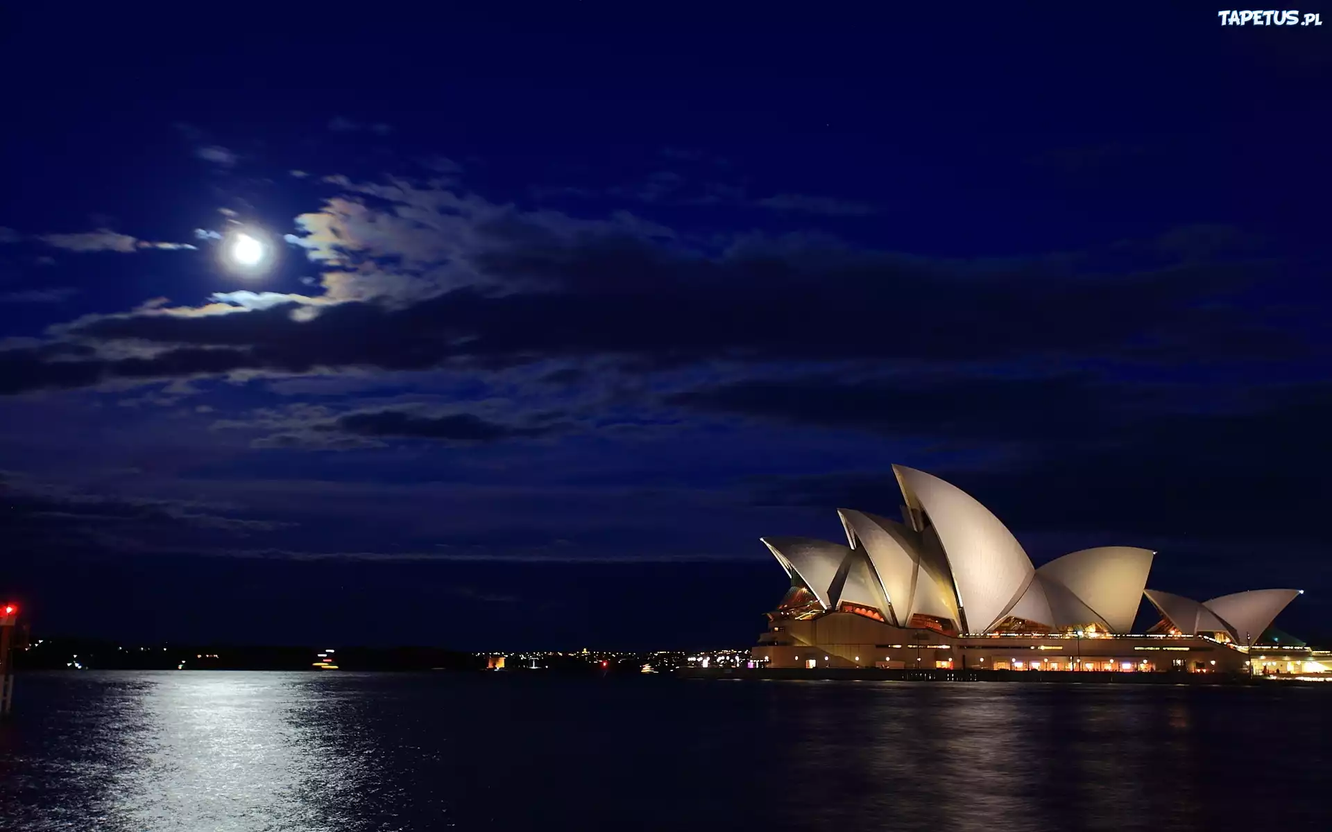 Australia, Sydney, Noc, Księżyc, Chmury