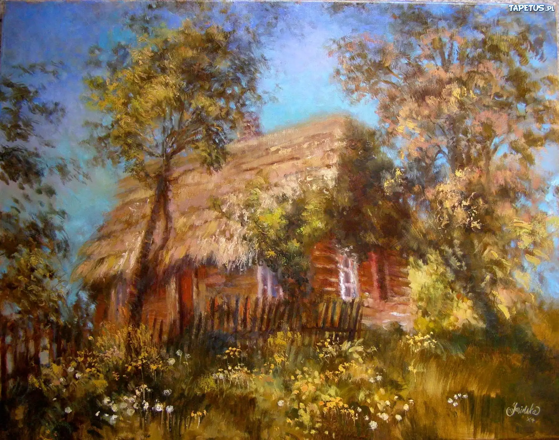 Obraz, Krystyna Jasińska, Chatka, Wieś