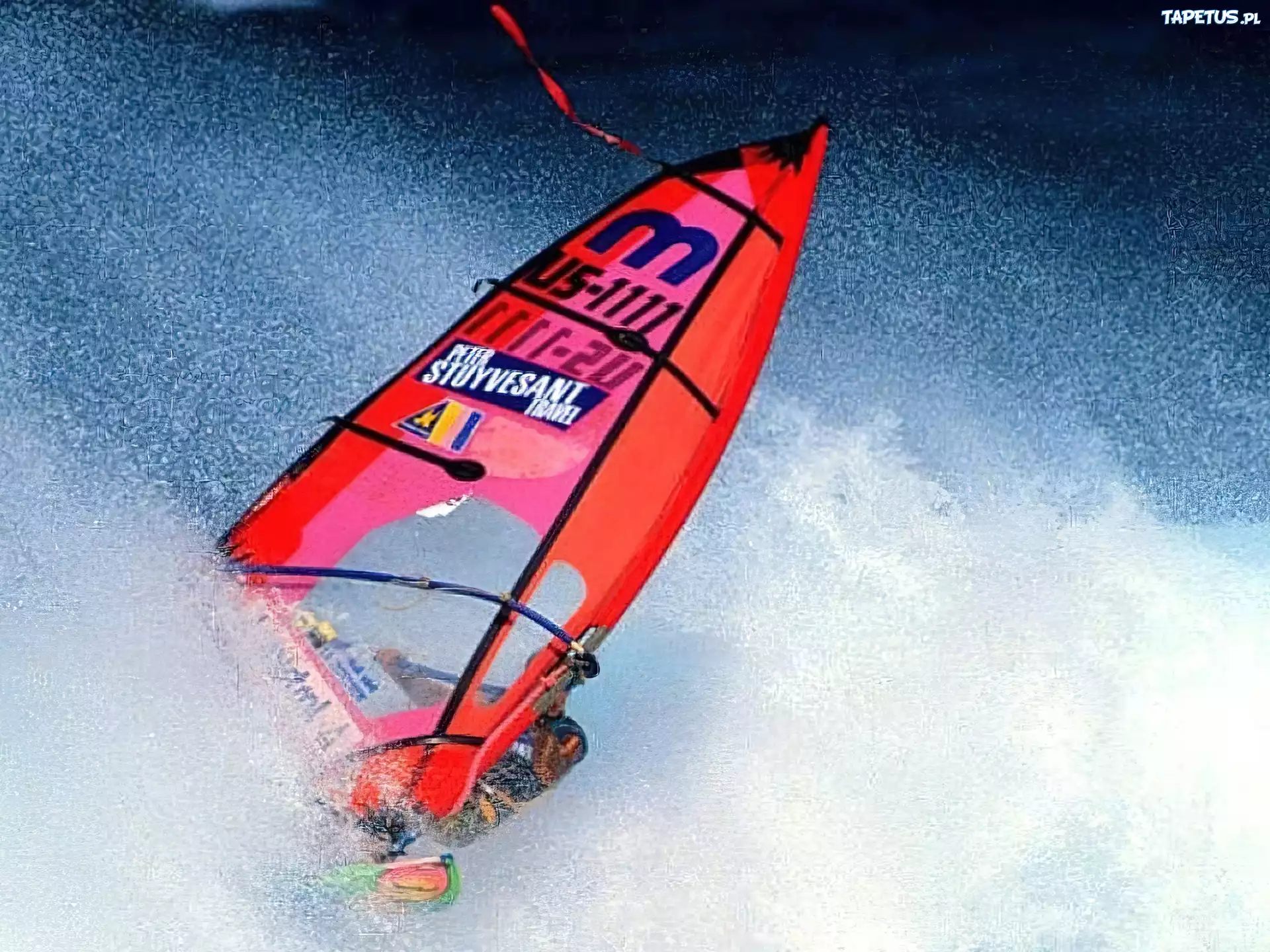 Windsurfing,czerwony żagiel