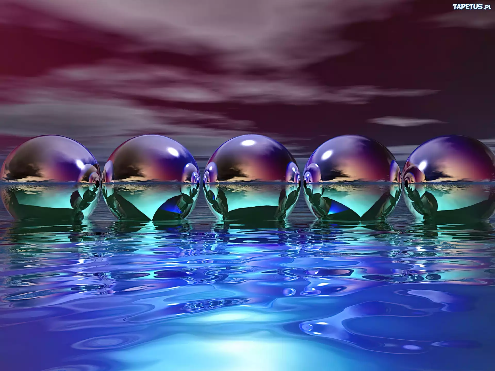 Fioletowo, Niebieskie, Kule, Grafika, 3D