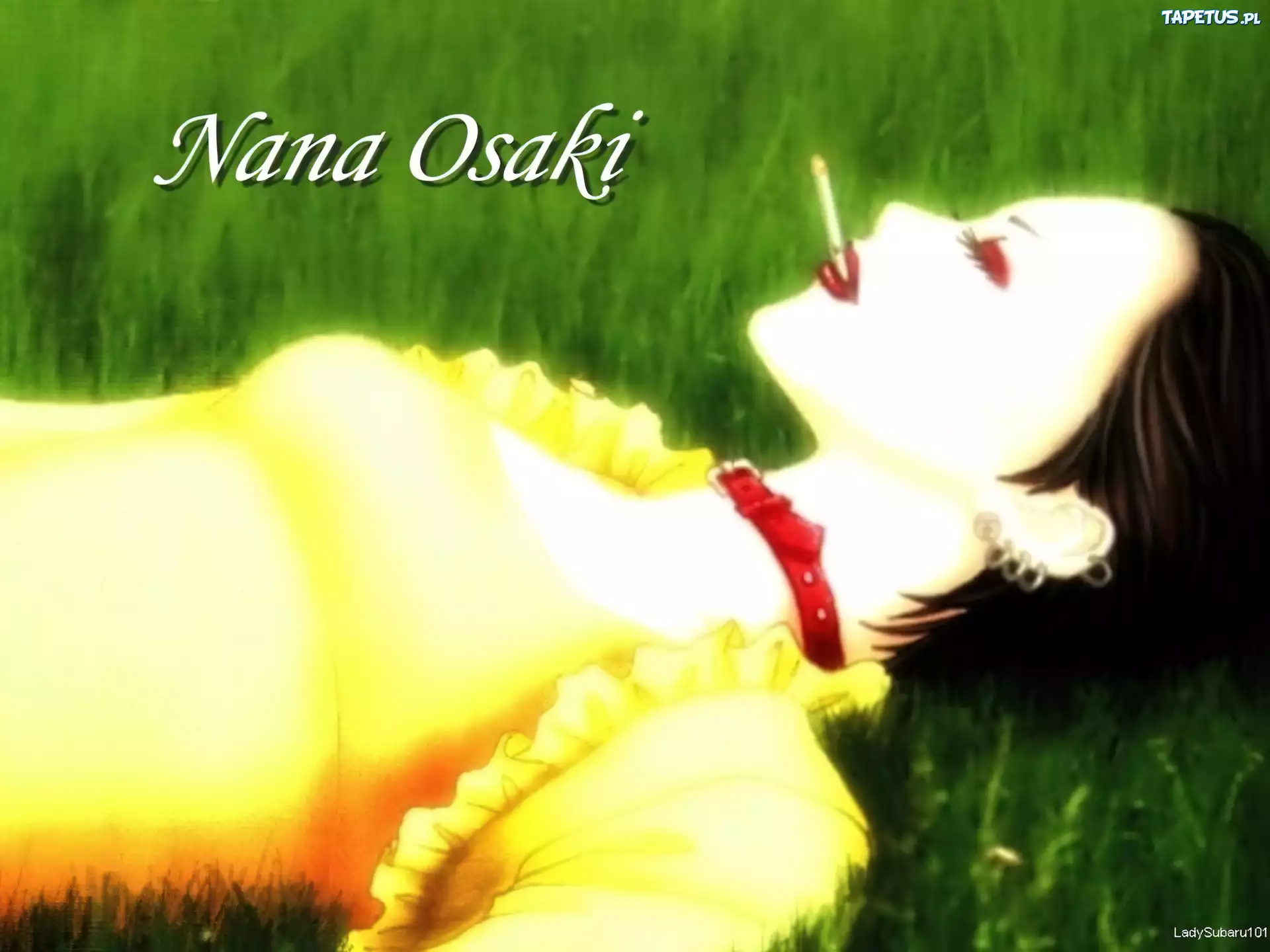 Nana, czerwona obroża, żółte bolerko