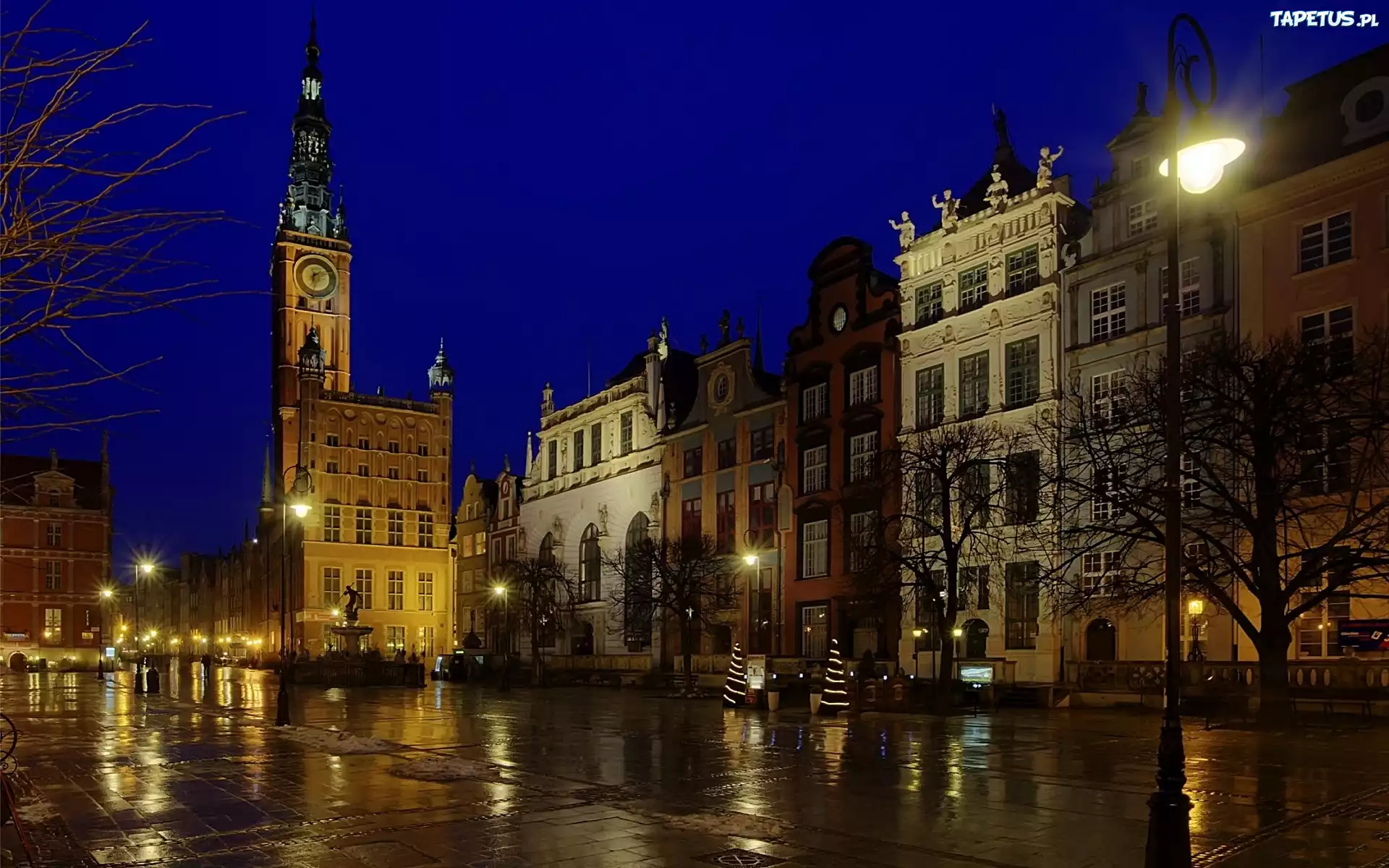 Miasto, Nocą, Gdańsk, Polska