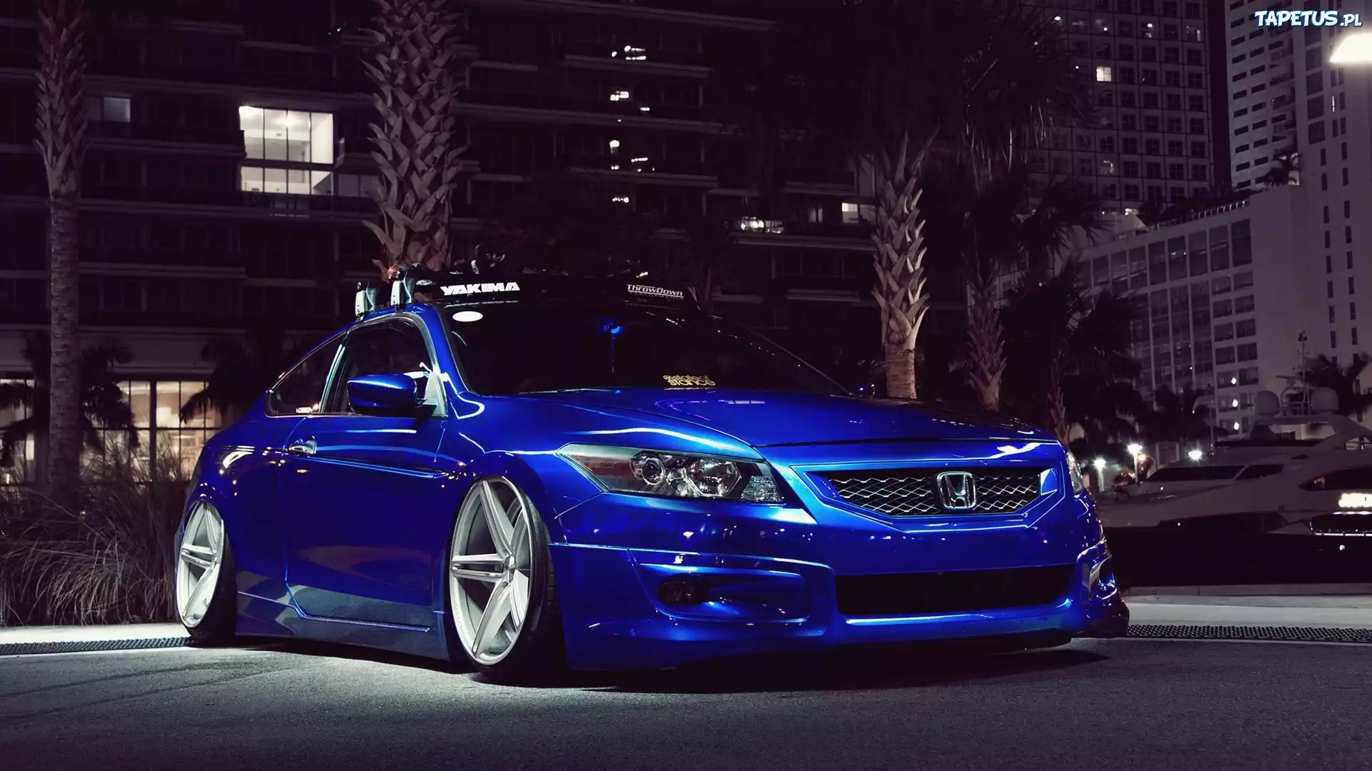 Honda, Accord, Niebieska, Miasto, Noc, Felgi
