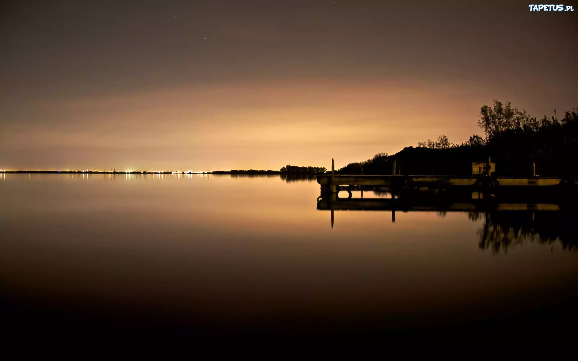 Niebo, Jezioro, Zmierzch, Molo