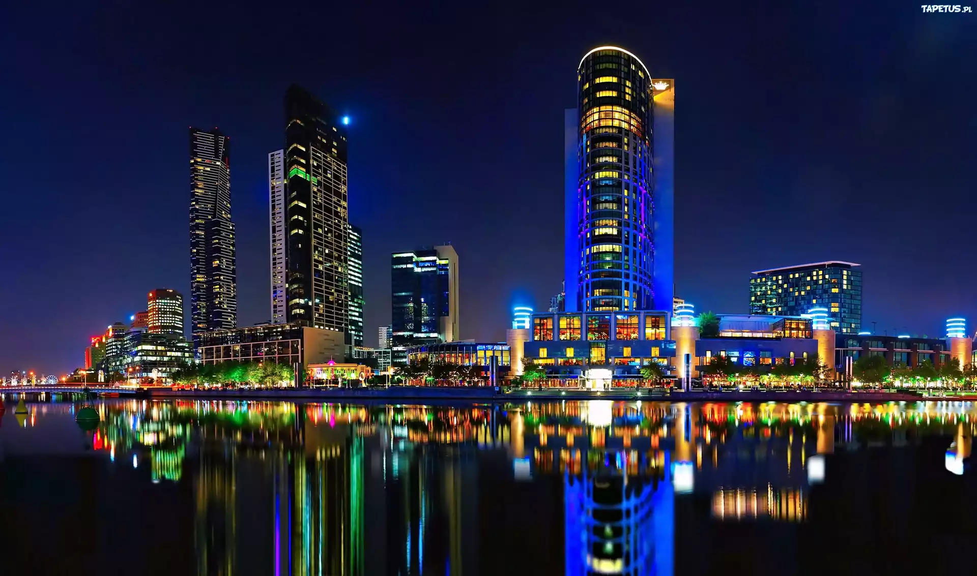 Brisbane, Miasto, Nocą, Drapacze, Chmur, Rzeka, Australia