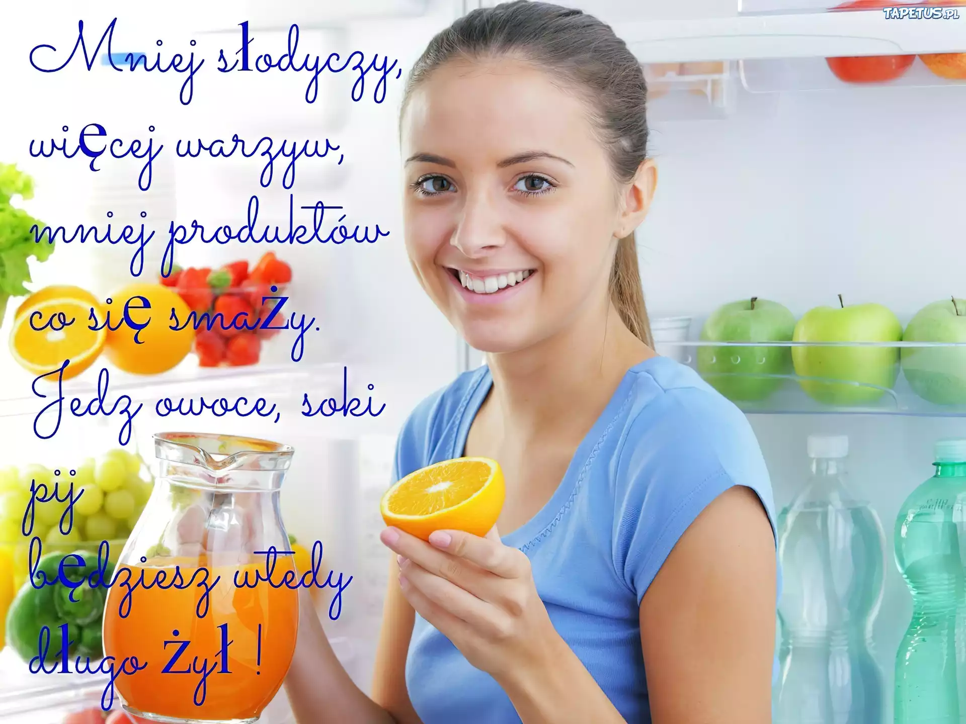 Uśmiechnięta, Dziewczyna, Sok, Pomarańczowy