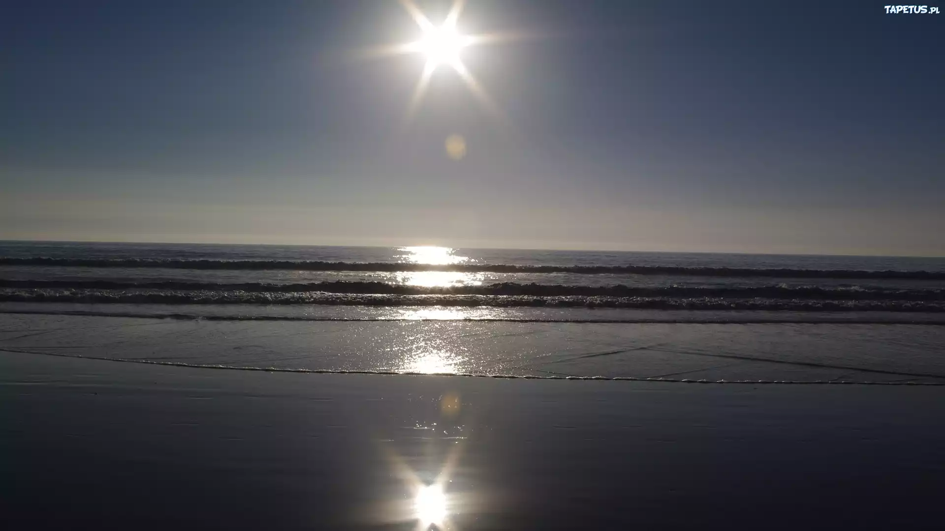 Wschód, Słońca, Morze, Plaża, Odbicie