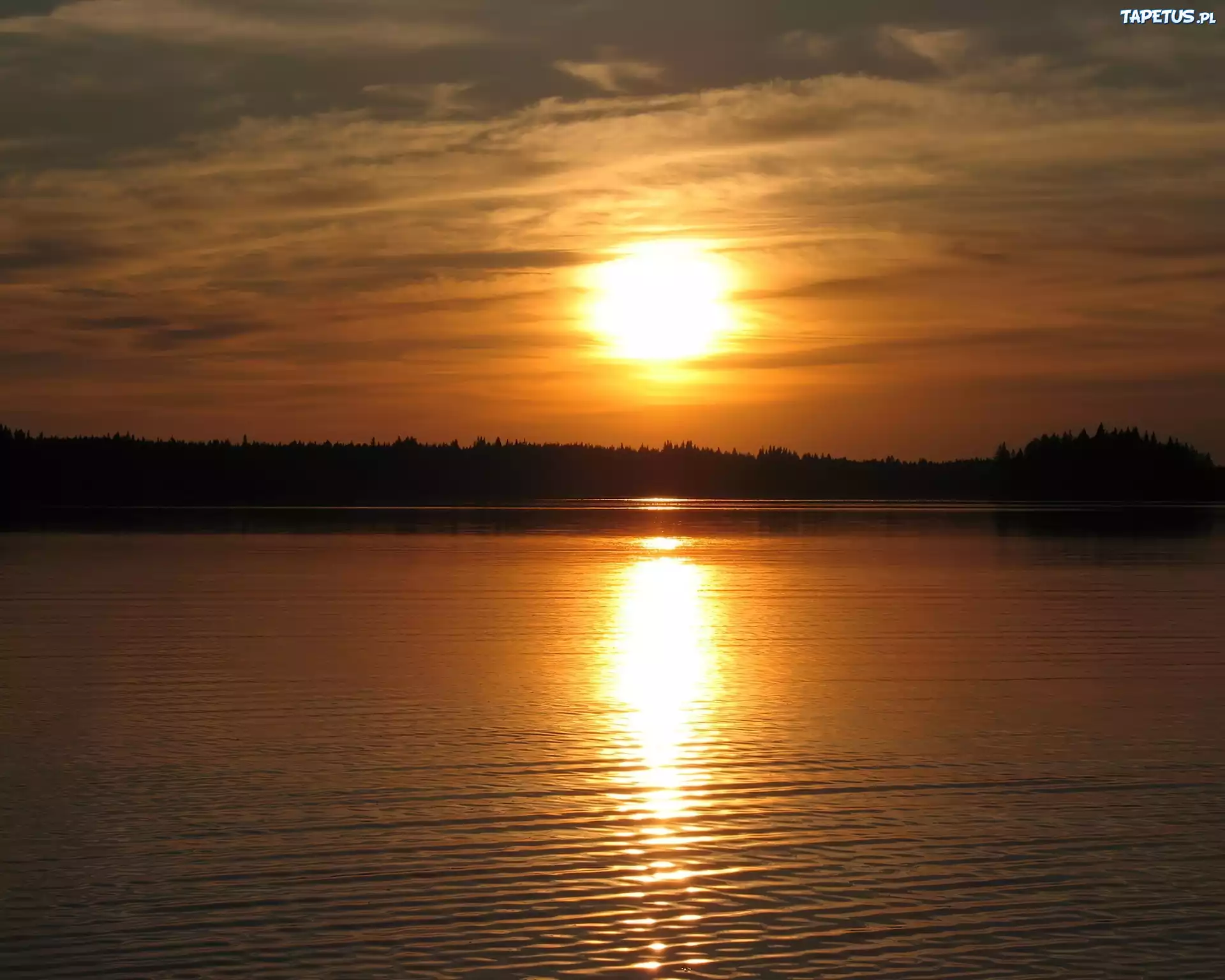 Jezioro, Zachód, Słońca