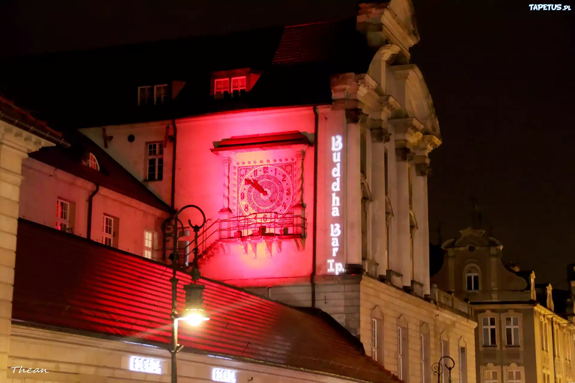Zegar, Budynki, Poznań, Starówka, Noc