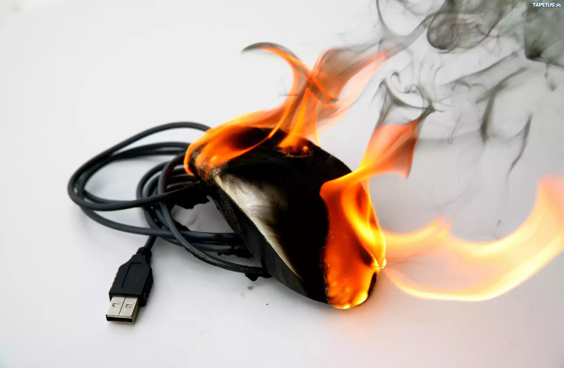Płonąca, Myszka, Przewodowa, USB, Płomień, Dym