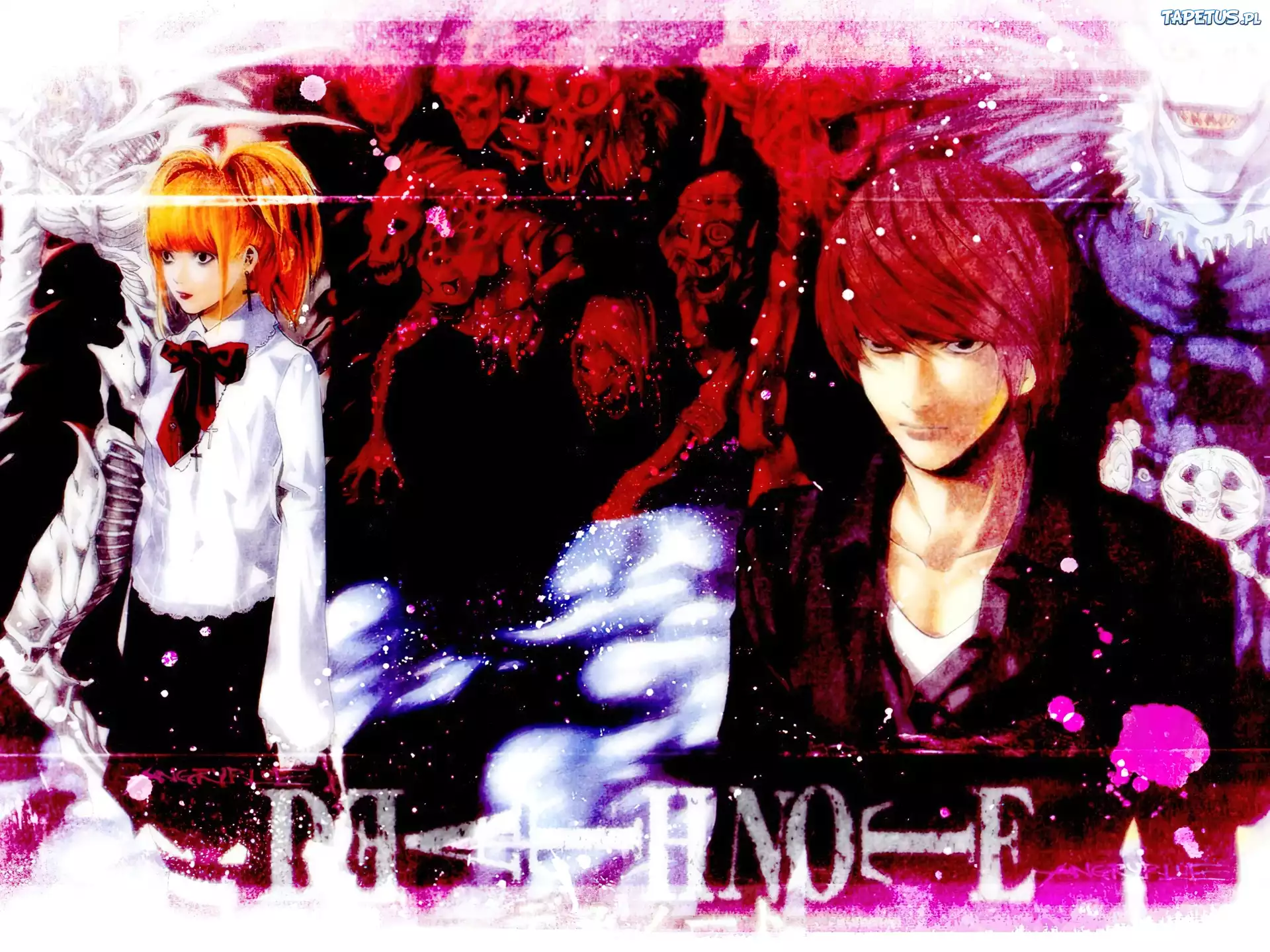 Death Note, ruda, krzyż, chłopak, dziewczyna, czaszka