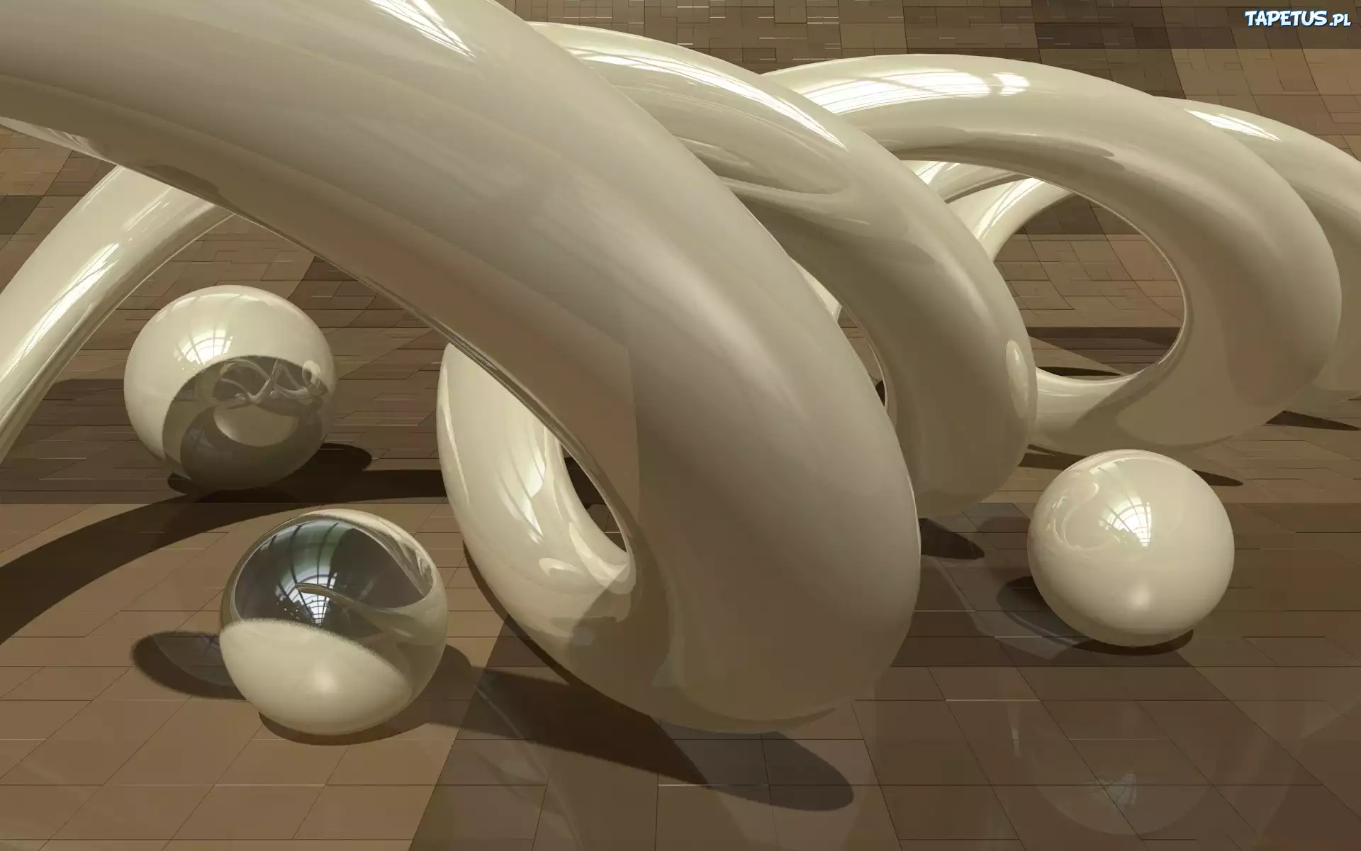 Białe, Kulki, Spirala, Grafika 3D