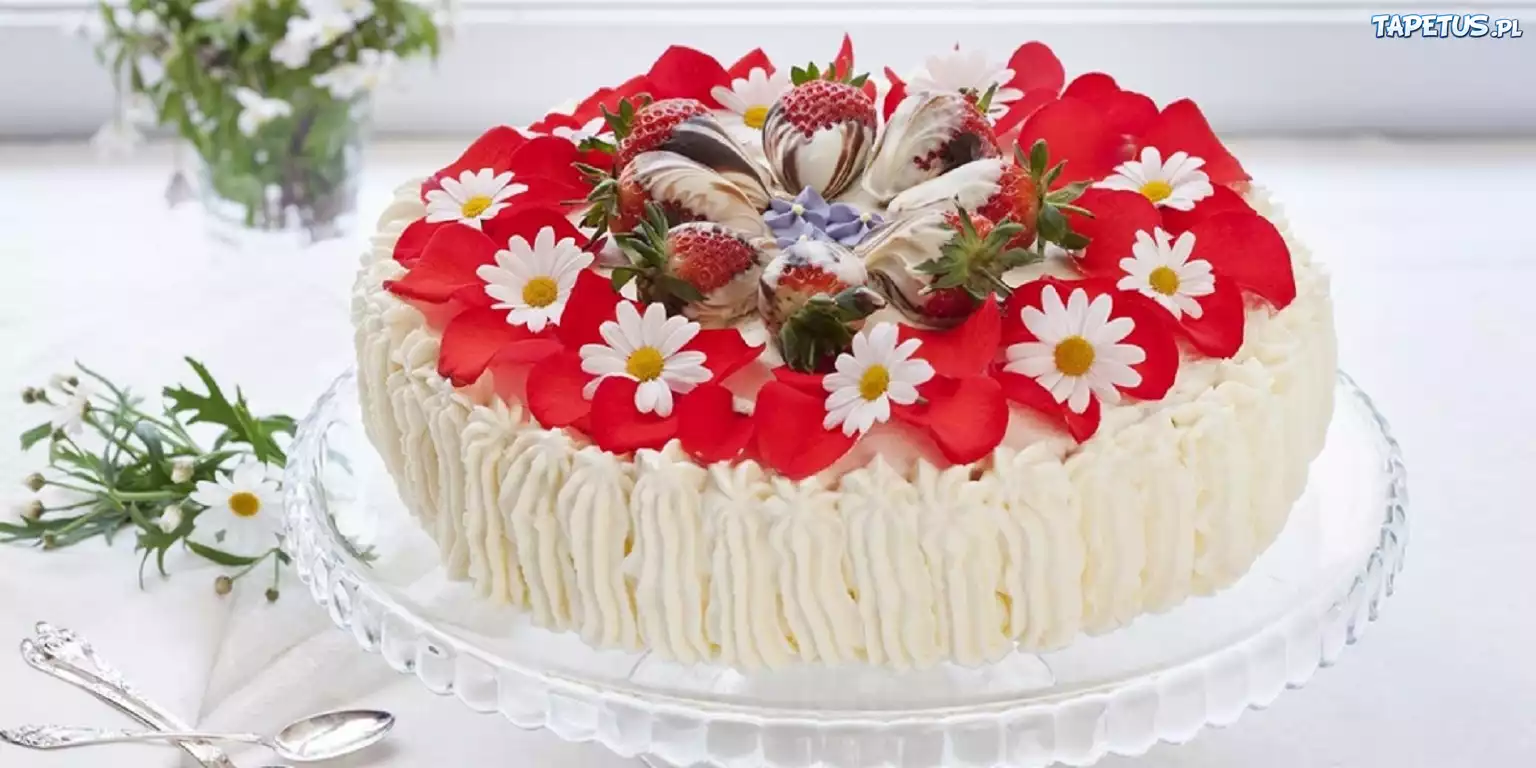 Tort, Owoce, Kwiaty, Płatki