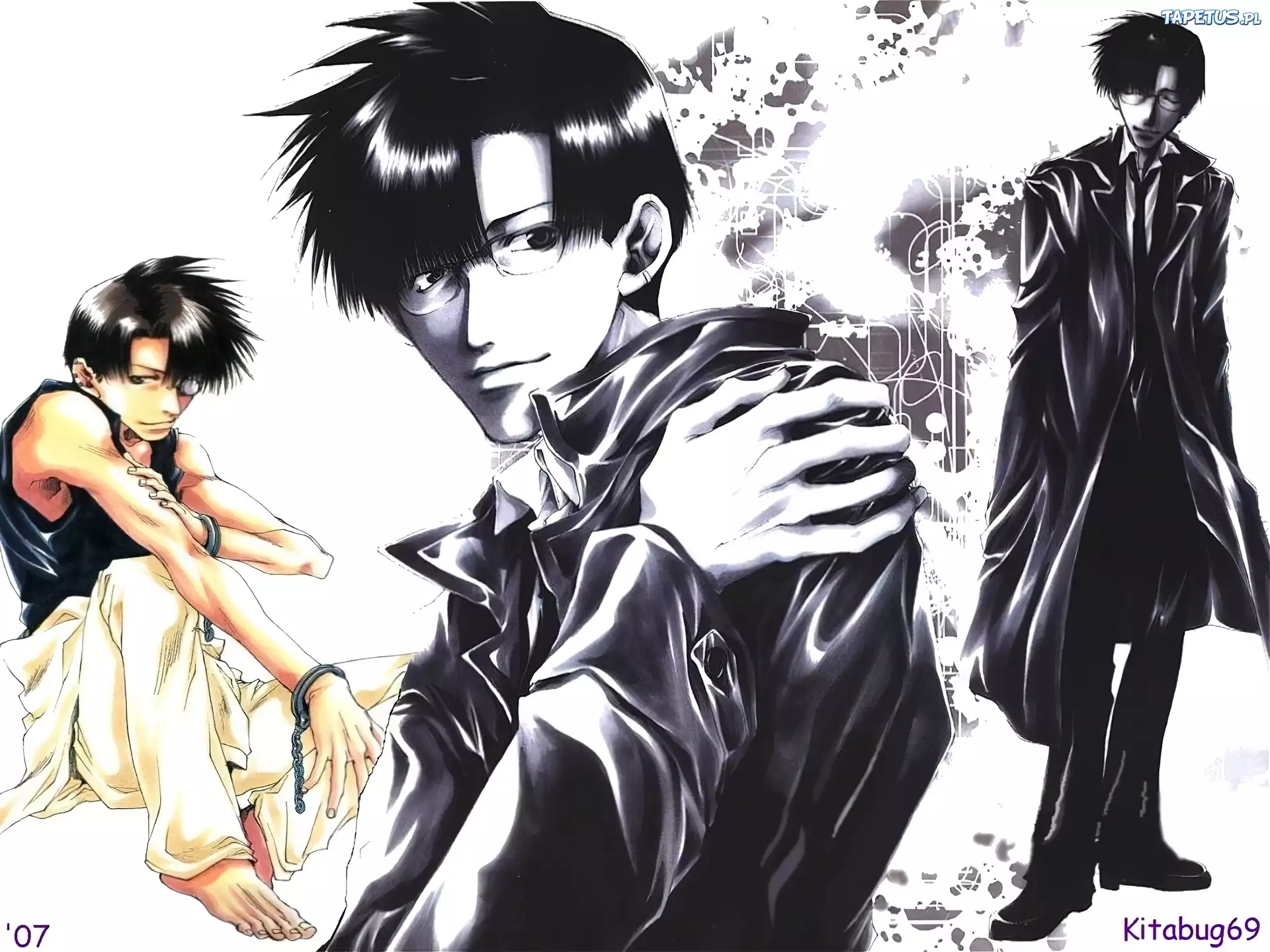 Saiyuki, okulary, płaszcz, ludzie