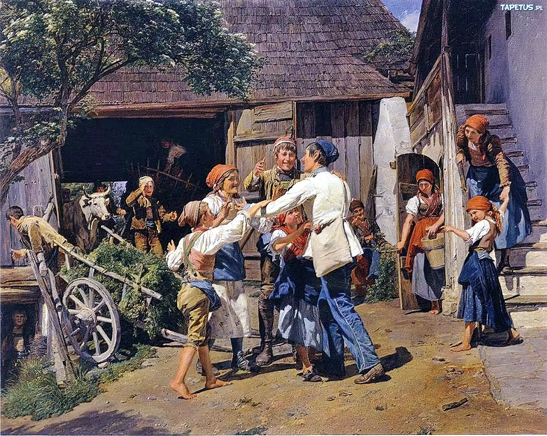 Reprodukcja, Obrazu, Kobiety, Mężczyźni, Dzieci, Dom