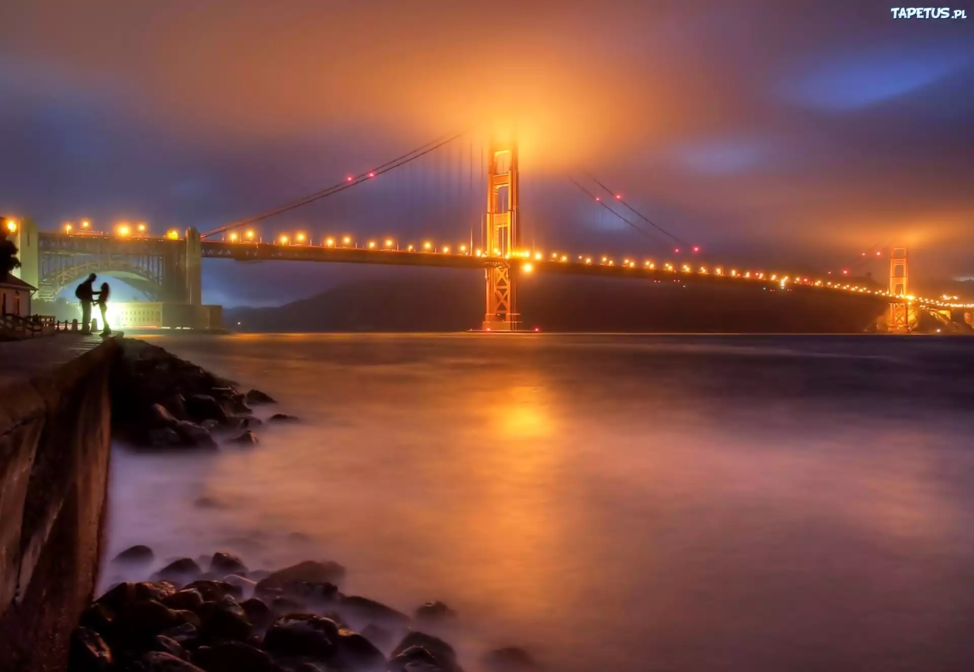Most, Golden Gate, Rzeka, Wieczór