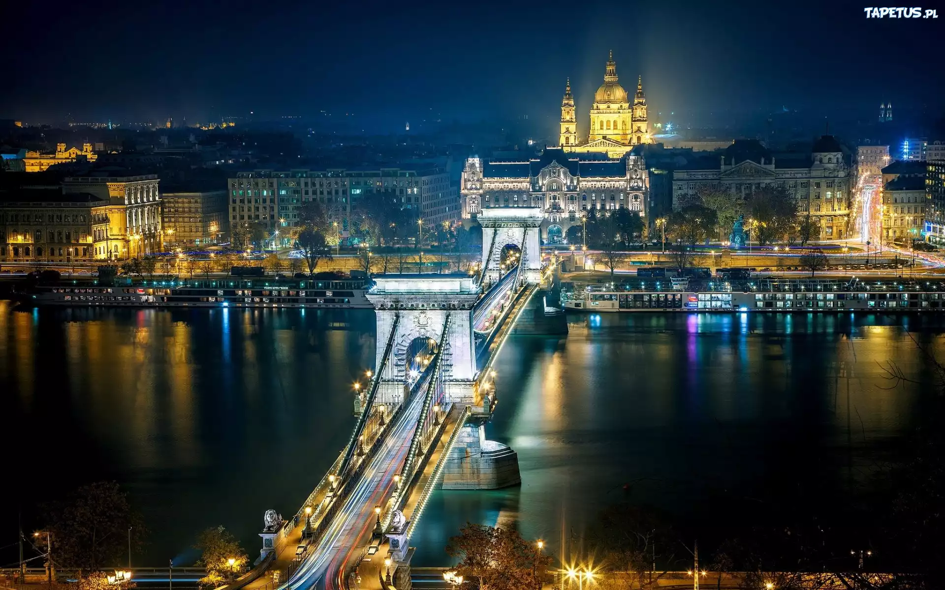 Rzeka, Most, Panorama, Miasta, Noc, Budapeszt, Dunaj, Węgry