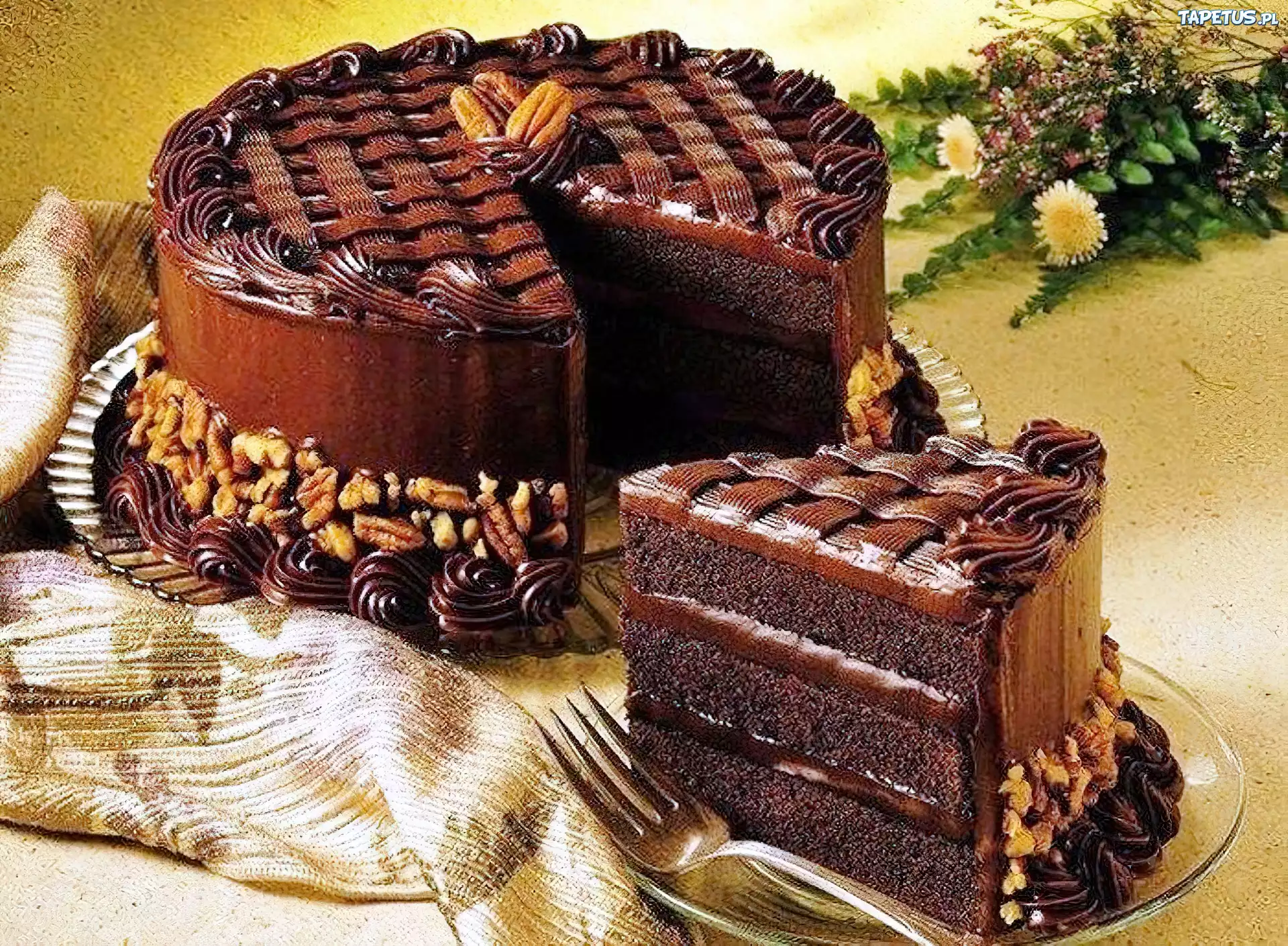 Tort, Czekoladowy, Kwiatki