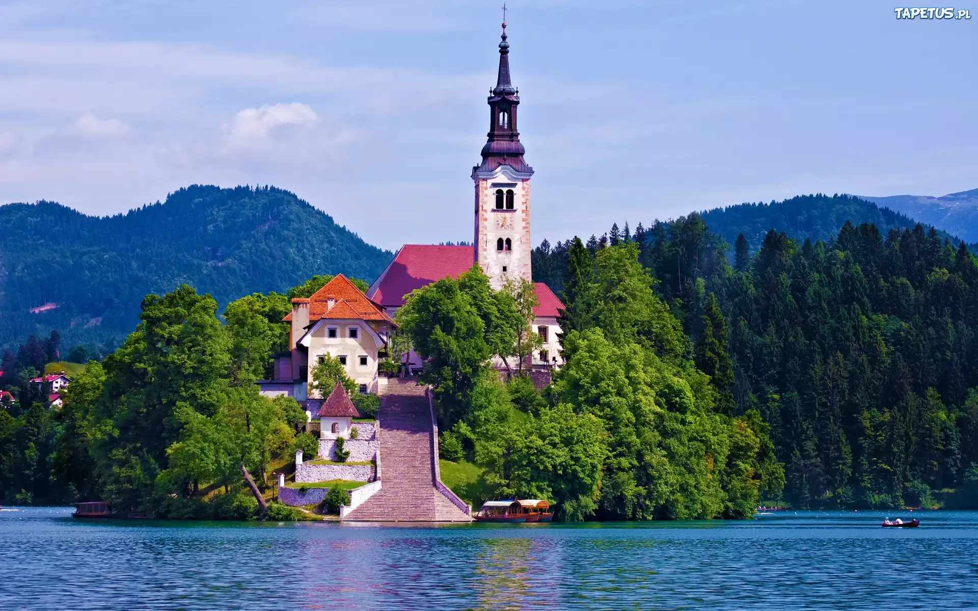 Kościół, Jezioro, Góry, Bled, Słowenia