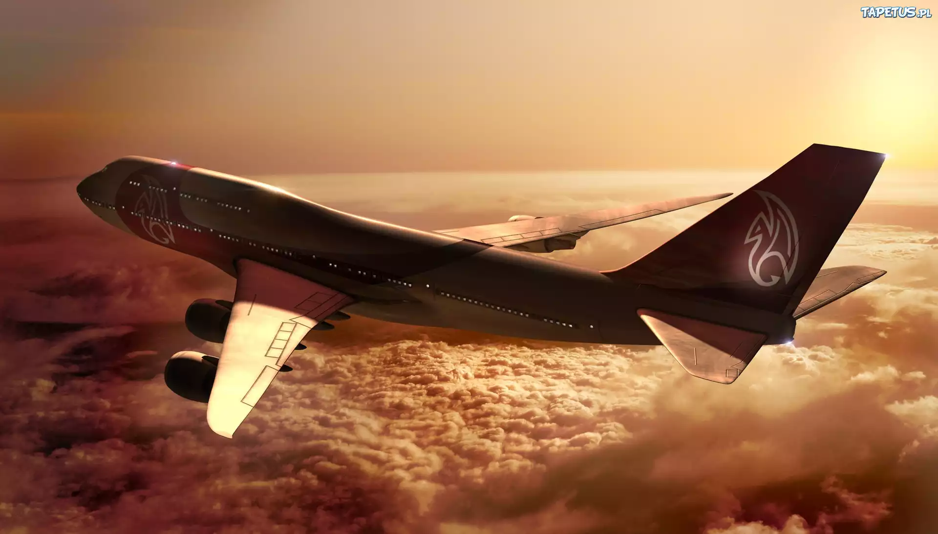 Samolot, Boeing, 747, Chmury
