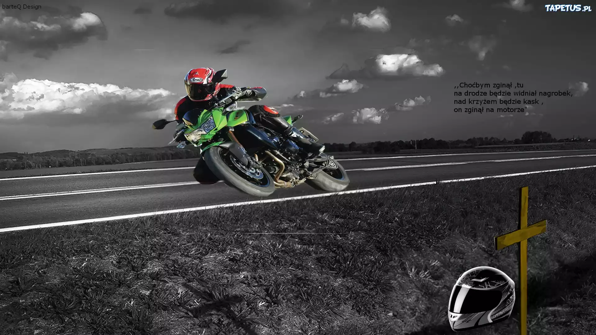 Krzyż, Kask, Motocyklista, Droga