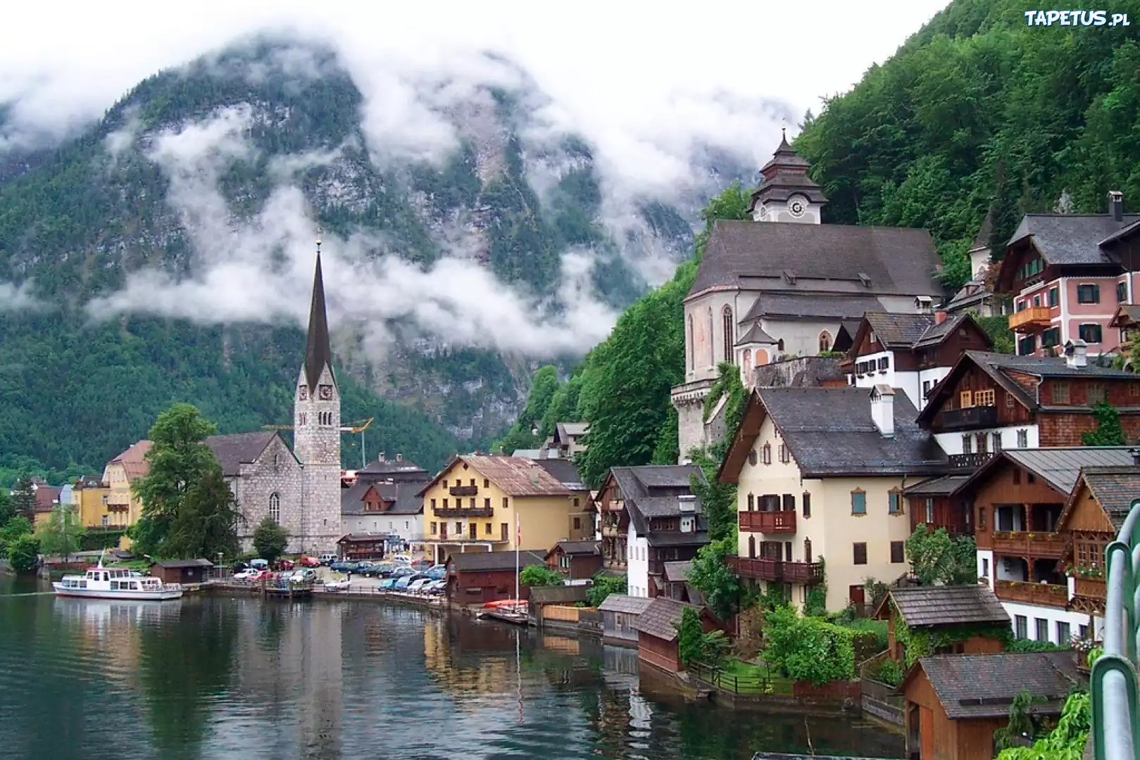 Jezioro, Góry, Zabudowanie, Hallstatt, Austria