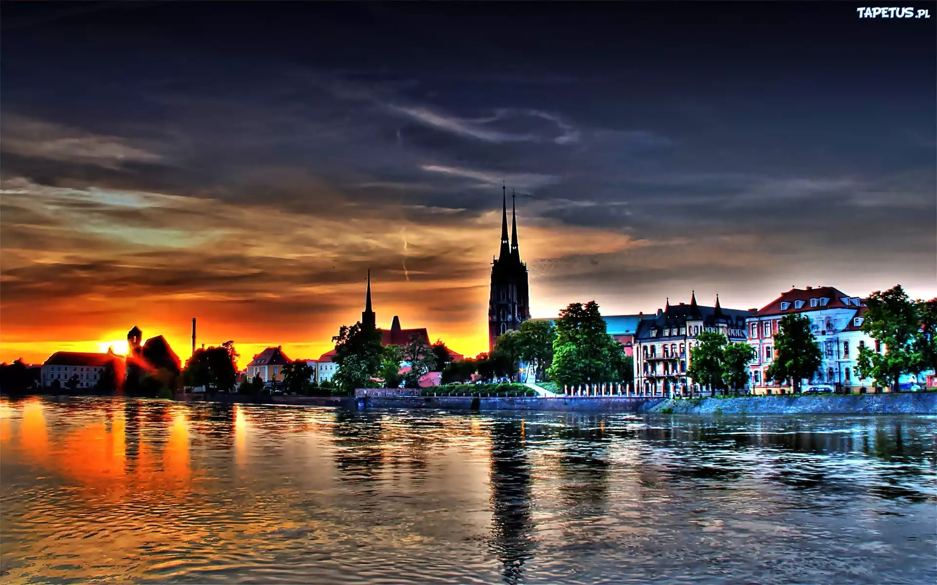 Wrocław, Zachód, Słońca, Odra, Widok, Ostrowa, Tumskiego