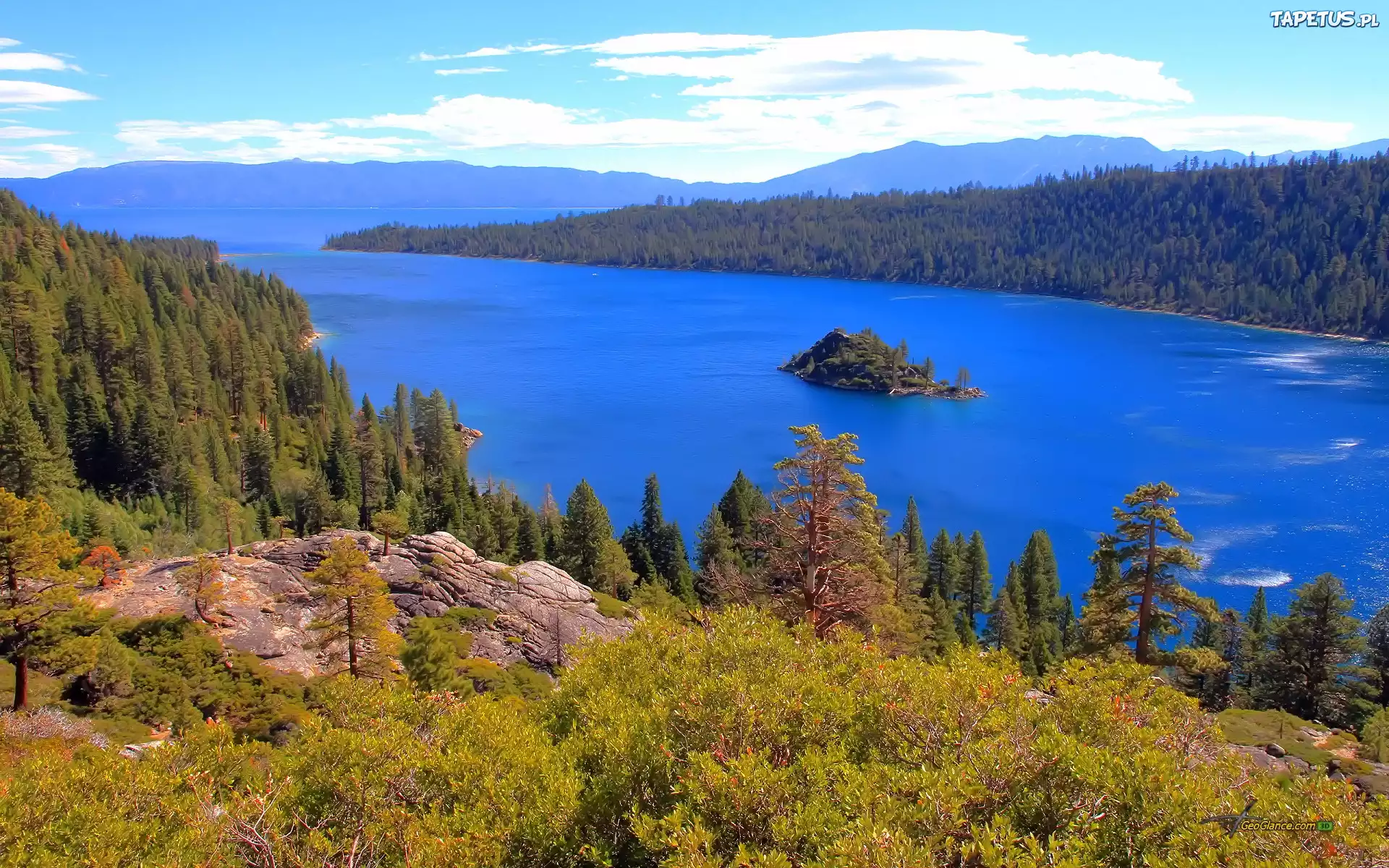 Jezioro, Wysepka, Lasy, Tahoe, Kalifornia