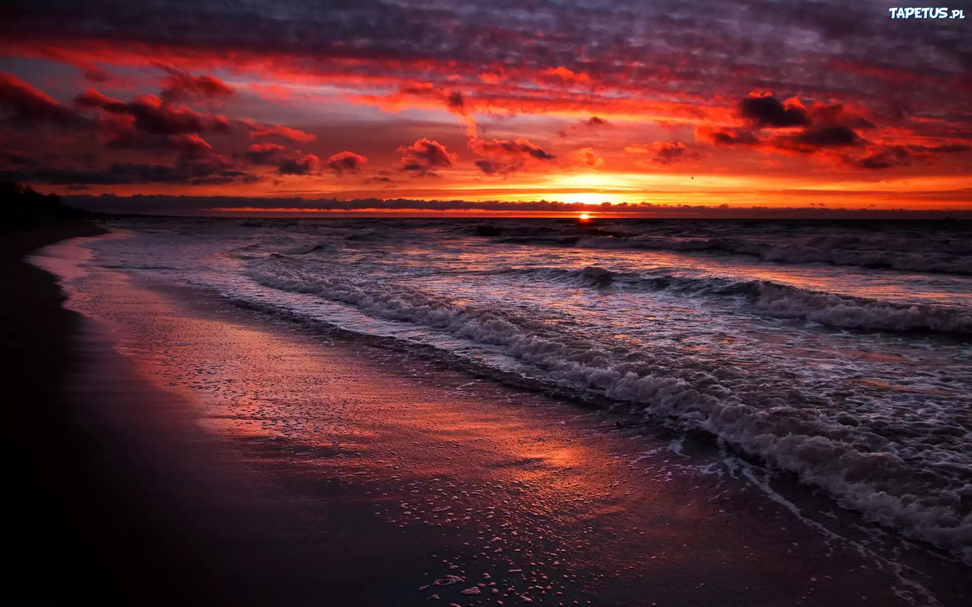 Zachód, Słońca, Morze, Plaża