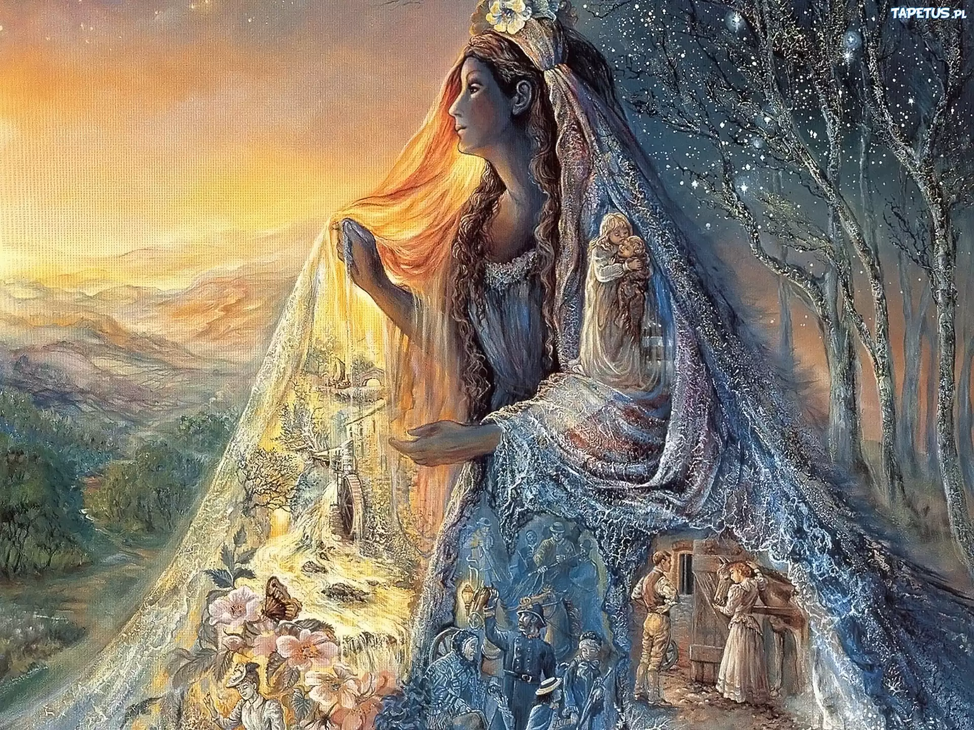 Kobieta, Zachód, Słońca, Ludzie