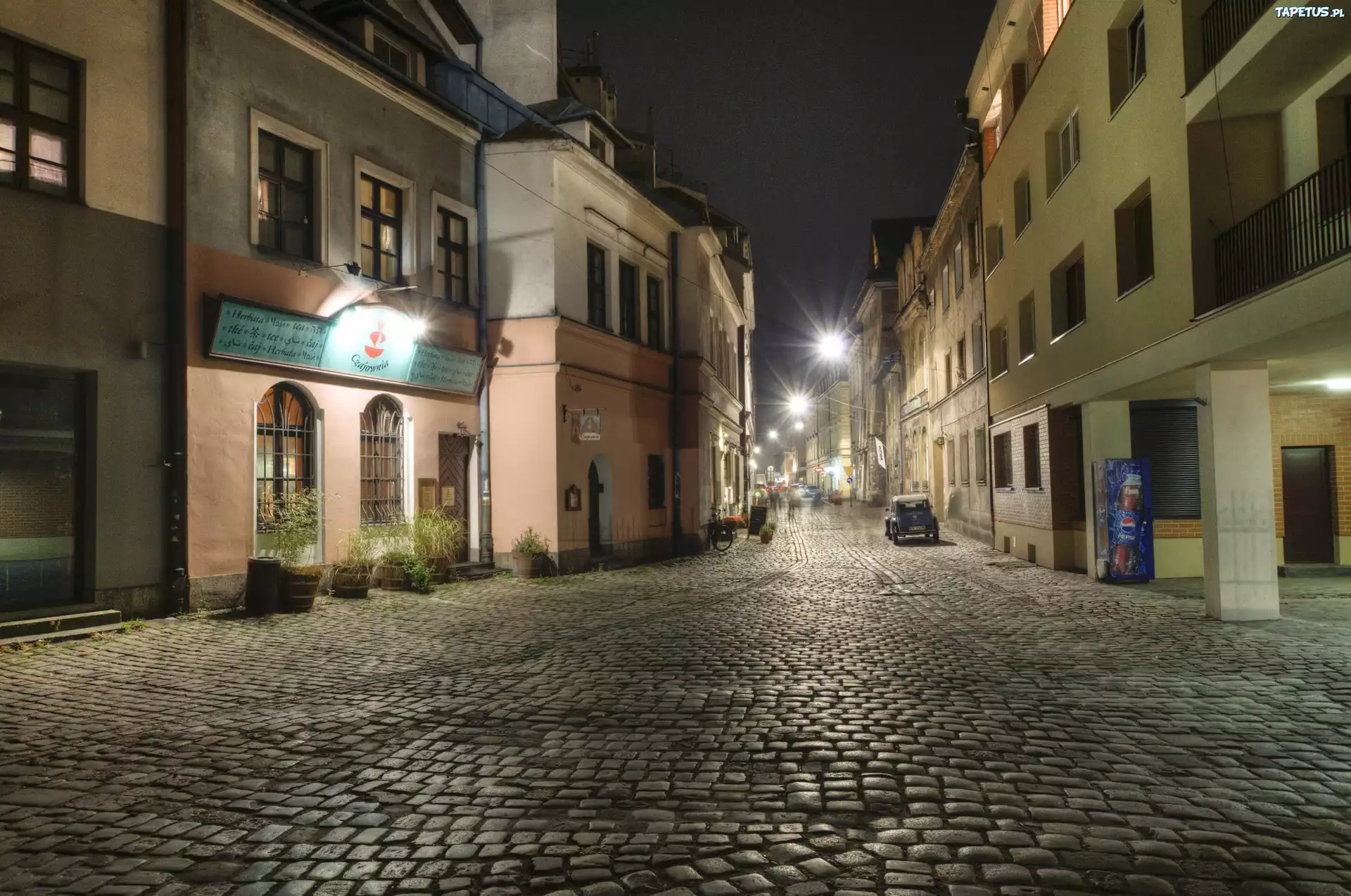 Budynki, Ulica, Nocą, Kraków, Polska