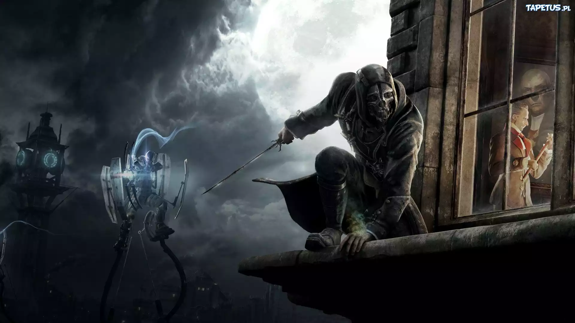 Dishonored, Mężczyzna, Robot, Okno, Budynek