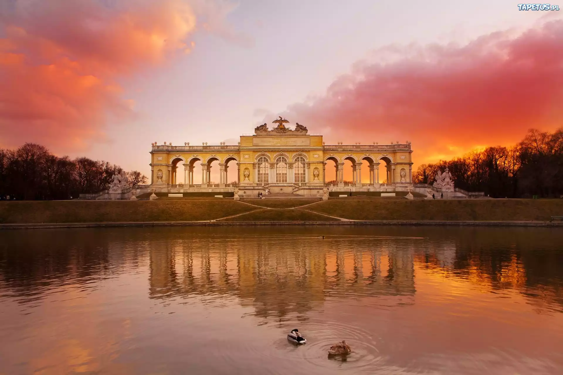 Zachód, Słońca, Glorieta, Schonbrunn, Park